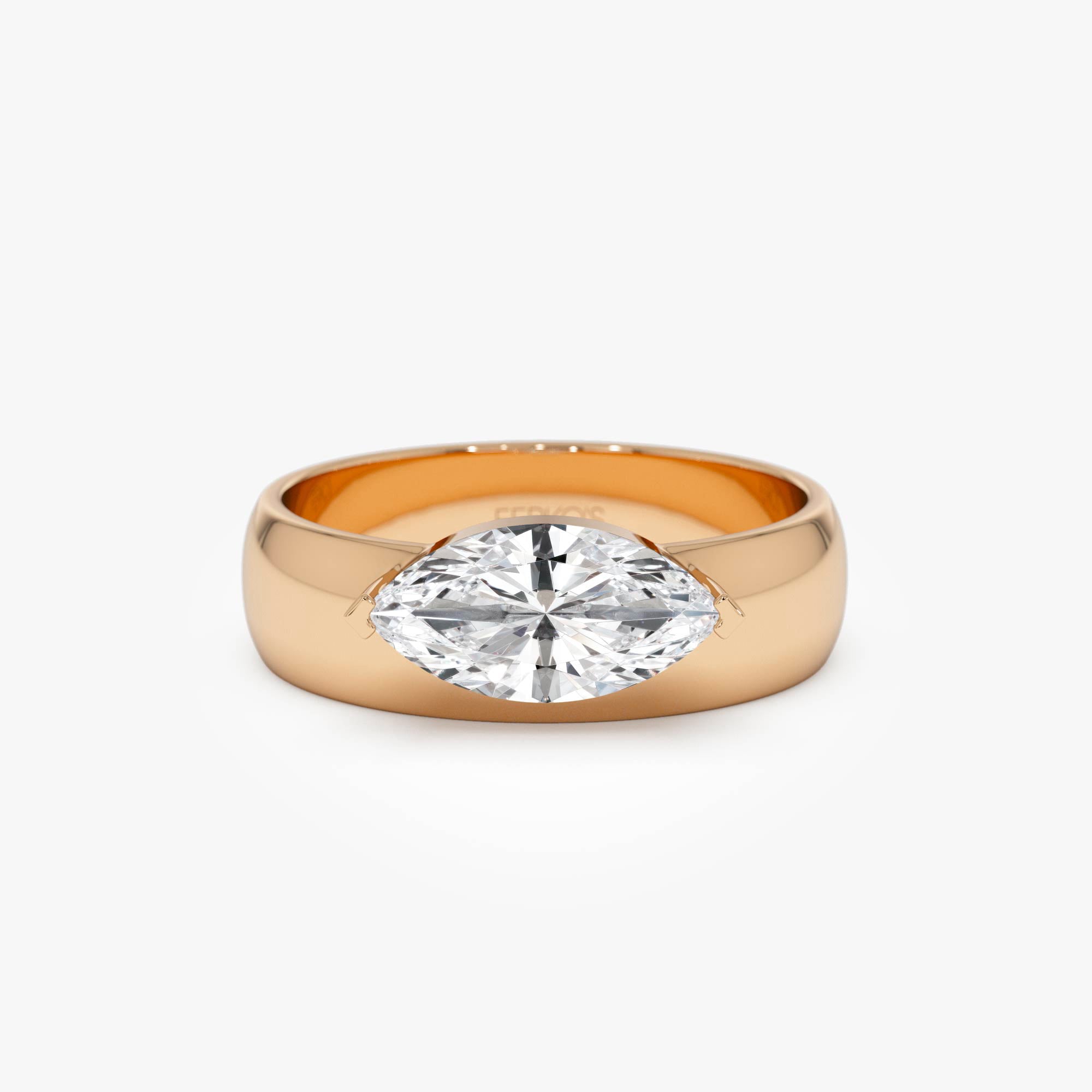 OBFJ0602 - 1.00 Ctw 14k Lab Grown Marquise Shaped Diamond Solitaire Ring with Wide Band - Solara 6