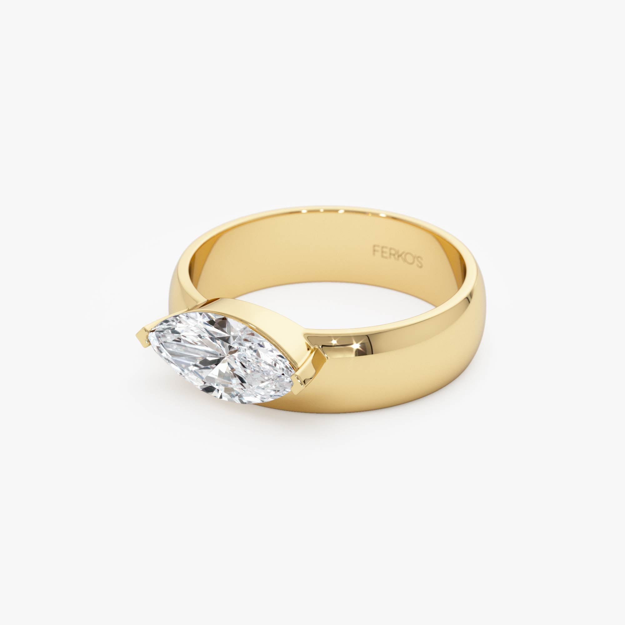 OBFJ0602 - 1.00 Ctw 14k Lab Grown Marquise Shaped Diamond Solitaire Ring with Wide Band - Solara 8