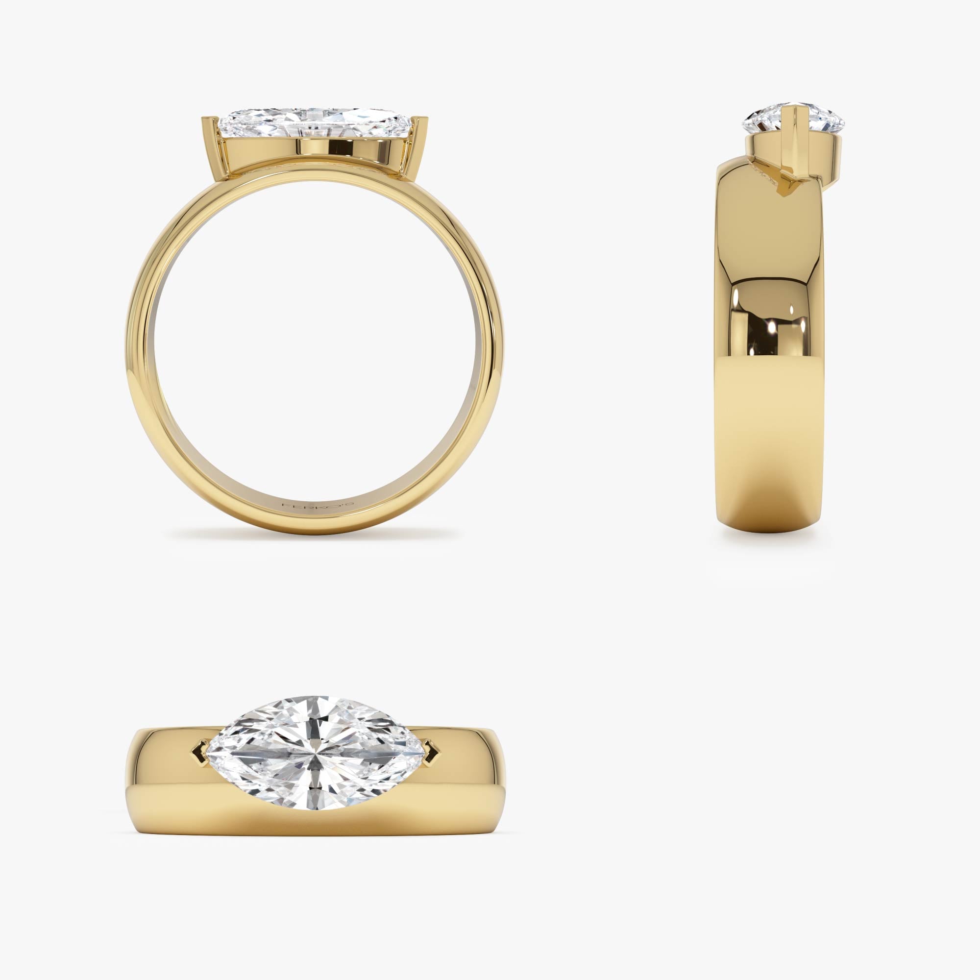 OBFJ0602 - 1.00 Ctw 14k Lab Grown Marquise Shaped Diamond Solitaire Ring with Wide Band - Solara 9