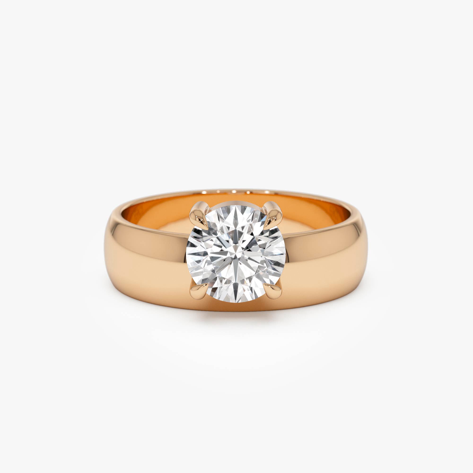 OBFJ0603 - 1.00 Ctw 14k Gold Lab Grown Round Diamond Solitaire Ring with Wide Band - Thalina 6