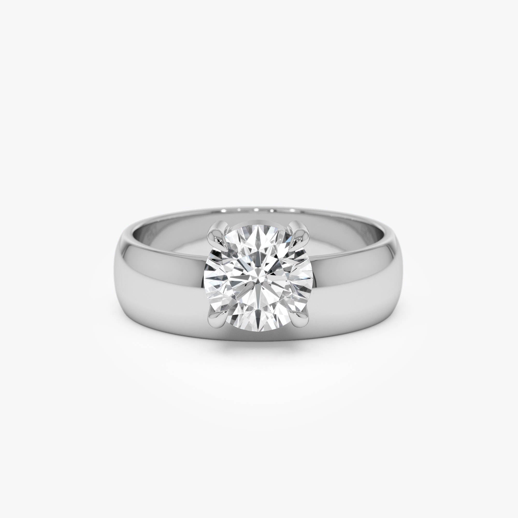OBFJ0603 - 1.00 Ctw 14k Gold Lab Grown Round Diamond Solitaire Ring with Wide Band - Thalina 7