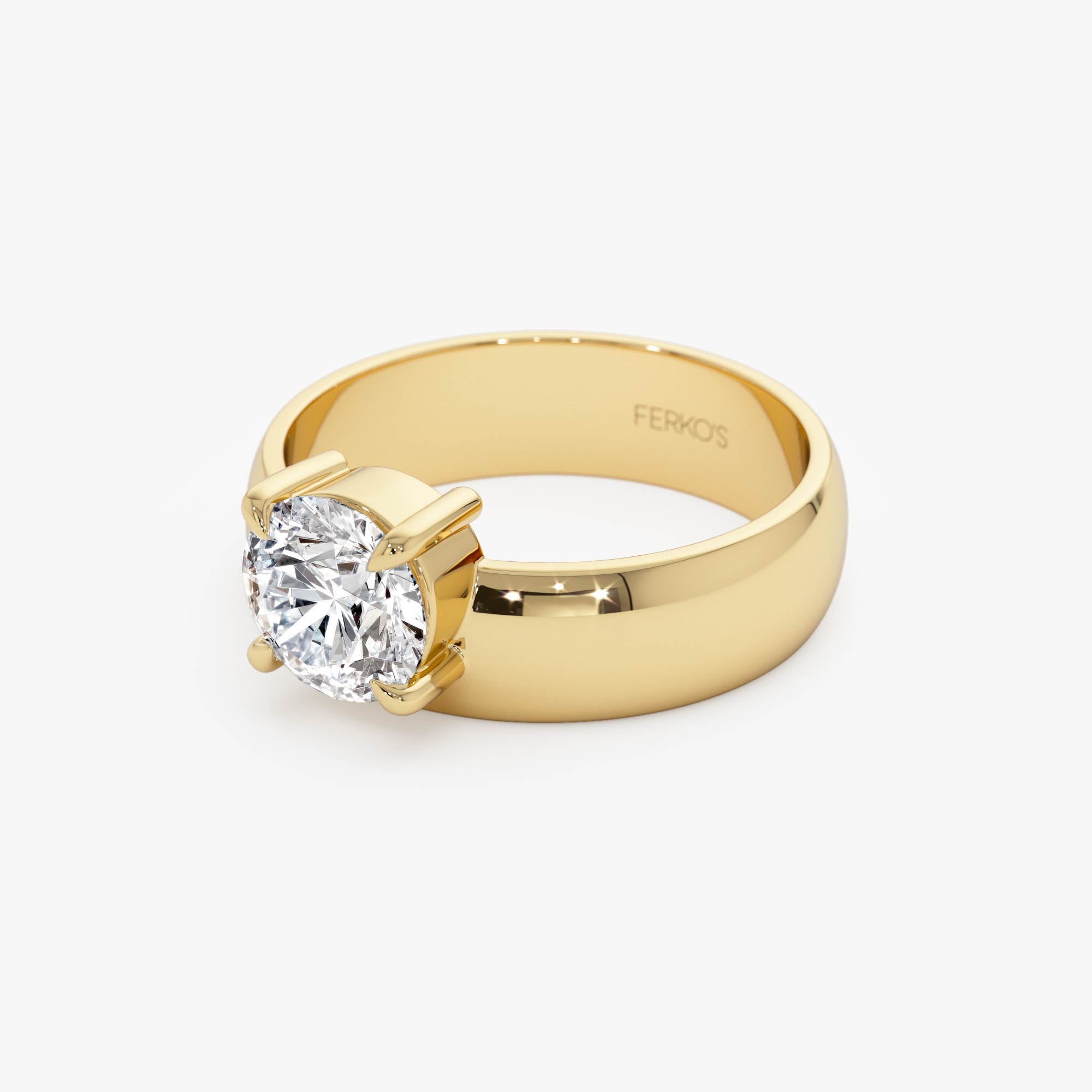 OBFJ0603 - 1.00 Ctw 14k Gold Lab Grown Round Diamond Solitaire Ring with Wide Band - Thalina 8