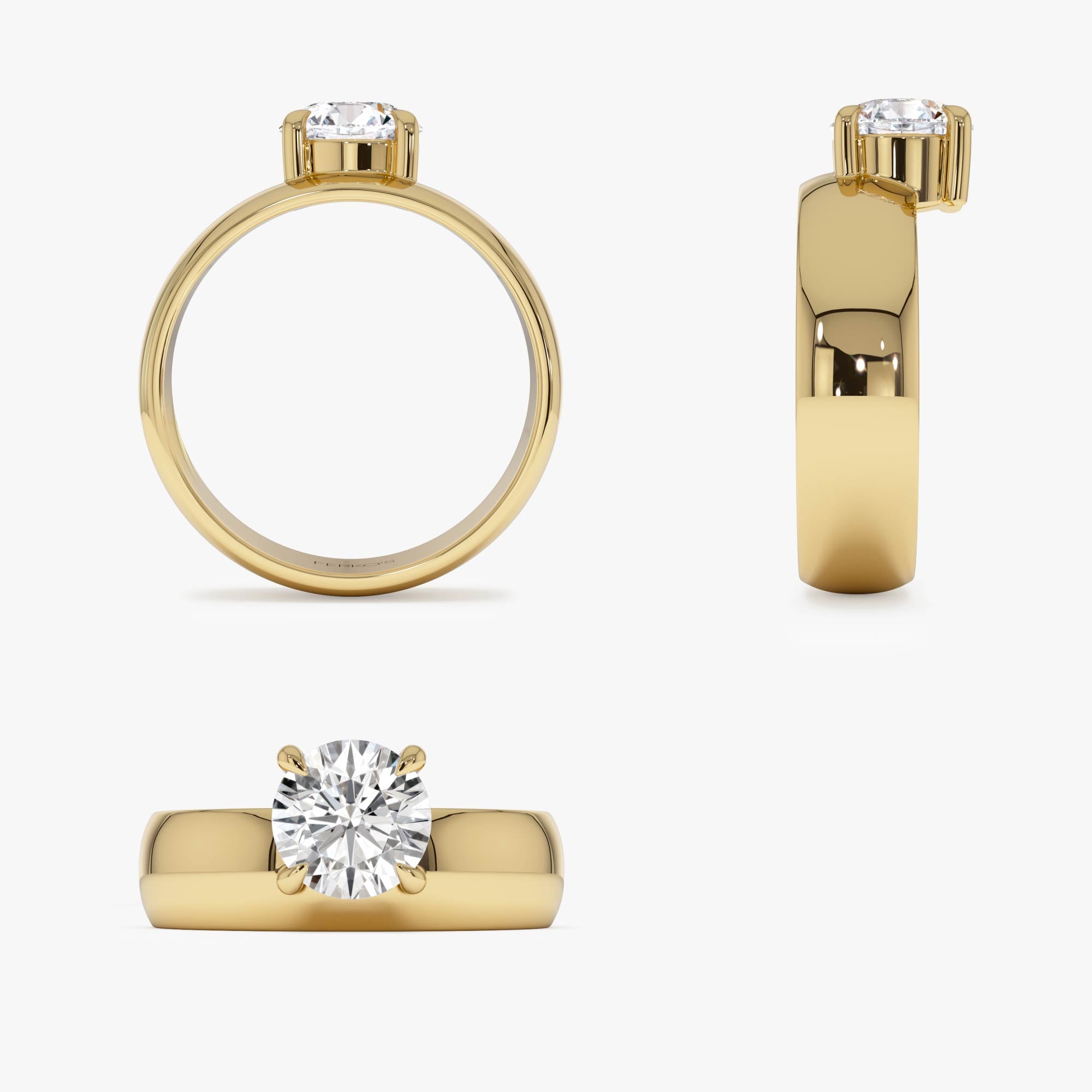 OBFJ0603 - 1.00 Ctw 14k Gold Lab Grown Round Diamond Solitaire Ring with Wide Band - Thalina 9