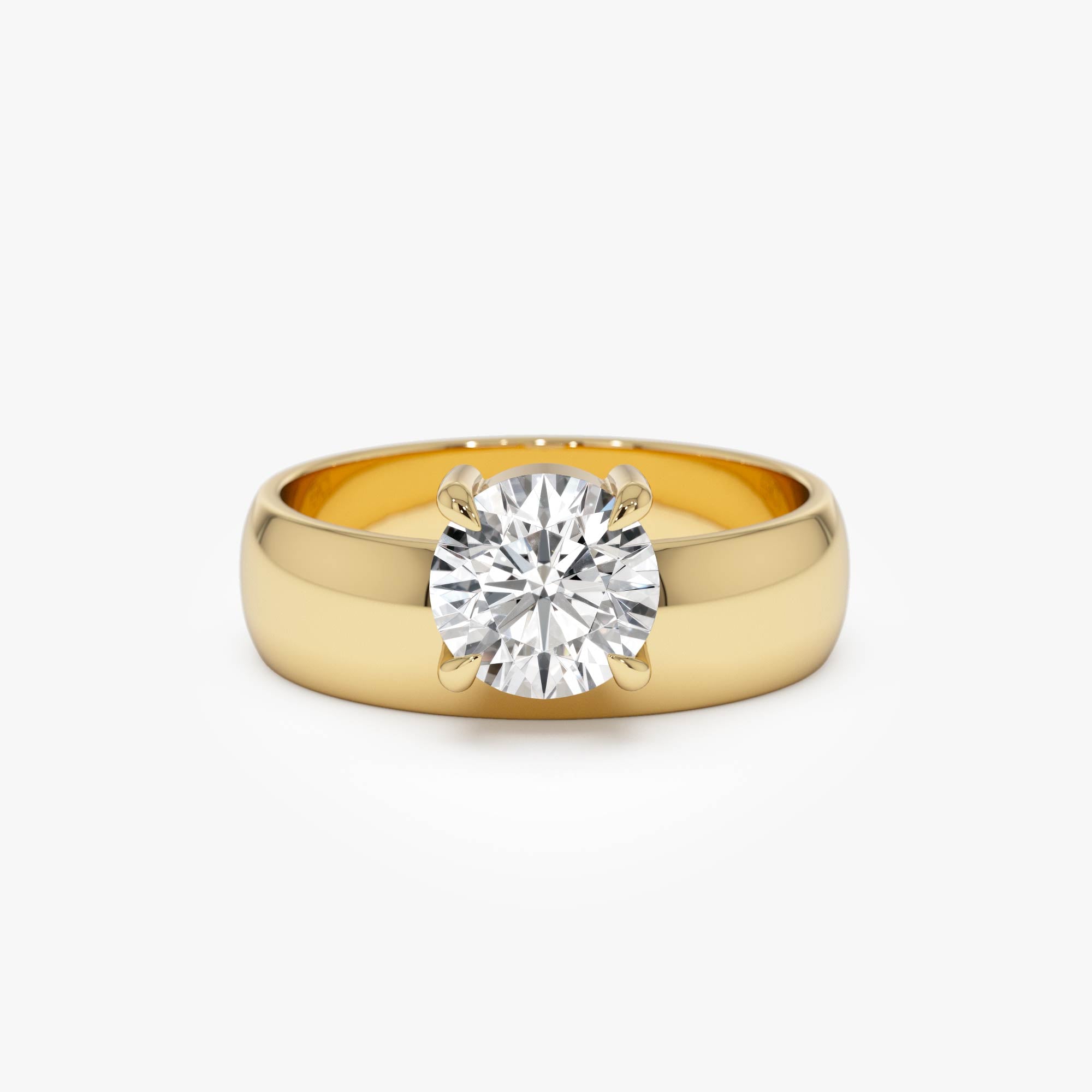 OBFJ0603 - 1.00 Ctw 14k Gold Lab Grown Round Diamond Solitaire Ring with Wide Band - Thalina 1