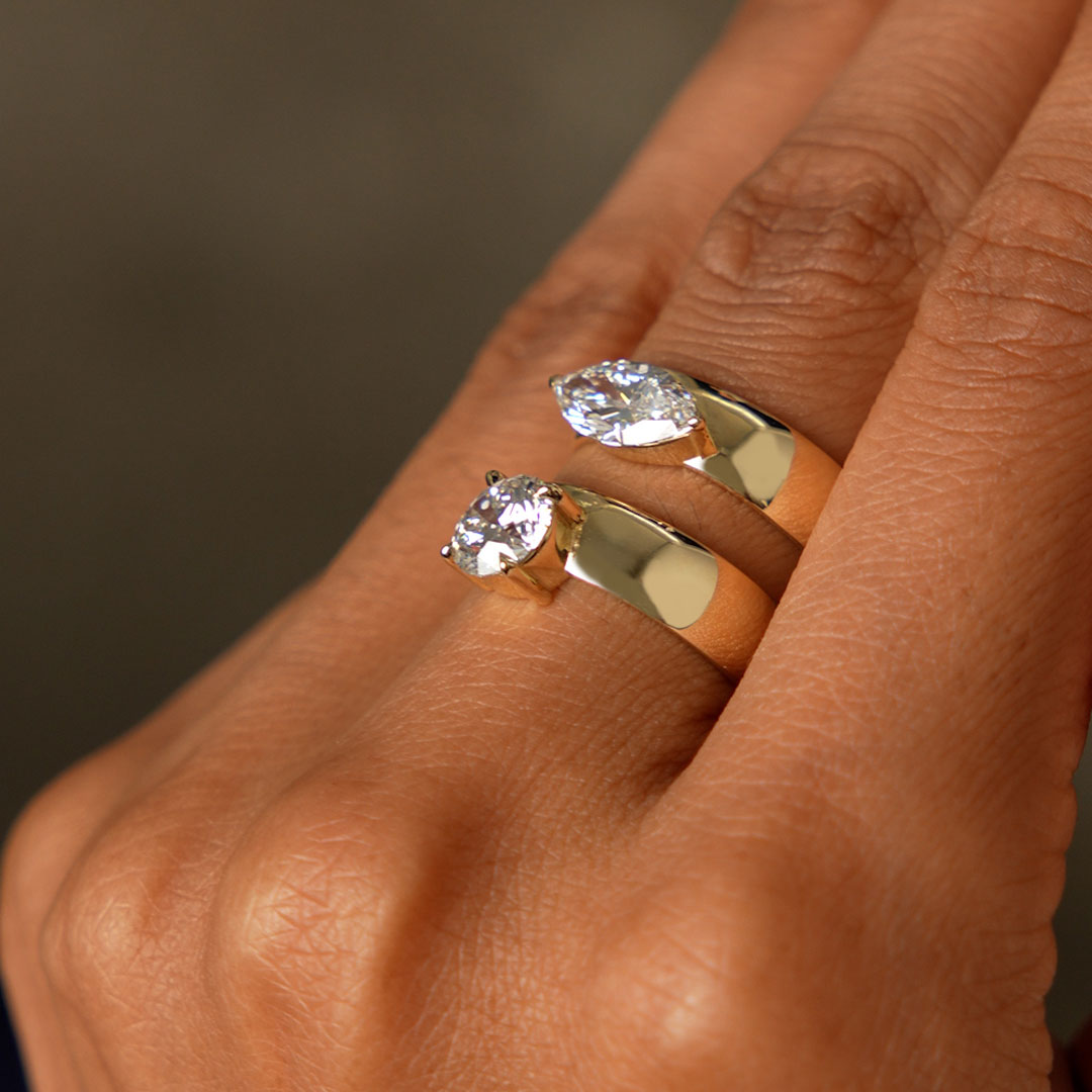 OBFJ0602 - 1.00 Ctw 14k Lab Grown Marquise Shaped Diamond Solitaire Ring with Wide Band - Solara 3