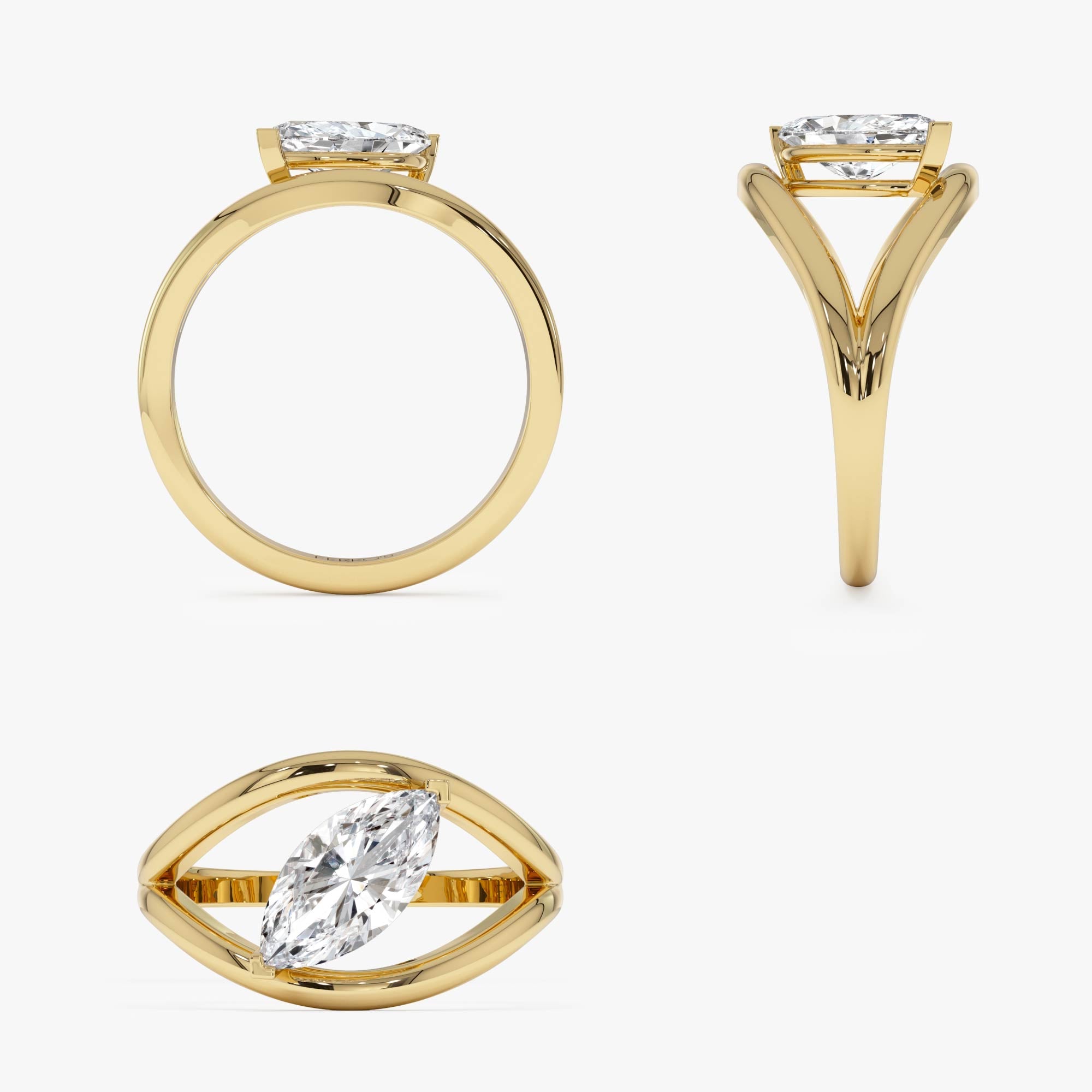 OBFJ0604 - 1.00 Ctw 14k Gold Lab Grown Marquise Diamond Ring Split Shank Design - Aravelle 9