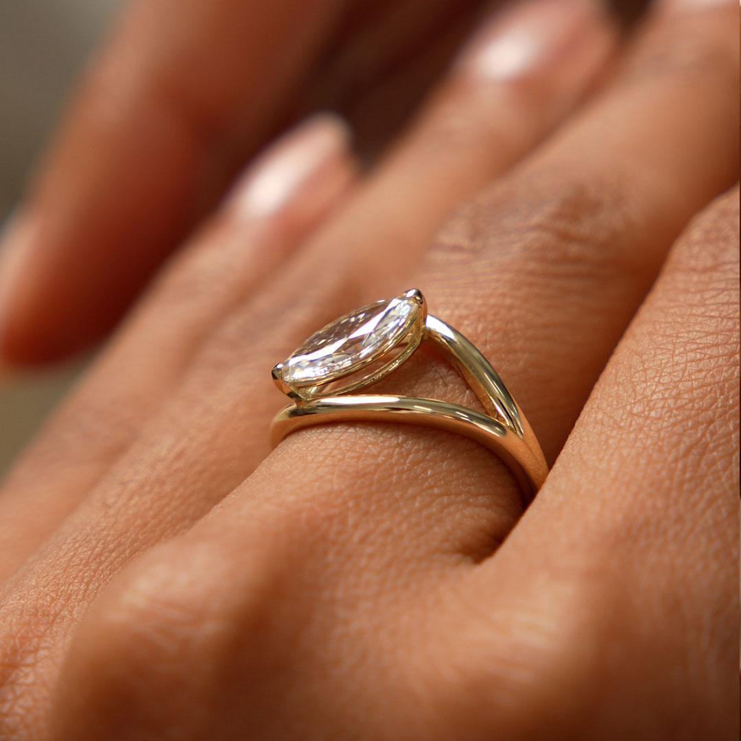 OBFJ0604 - 1.00 Ctw 14k Gold Lab Grown Marquise Diamond Ring Split Shank Design - Aravelle 4
