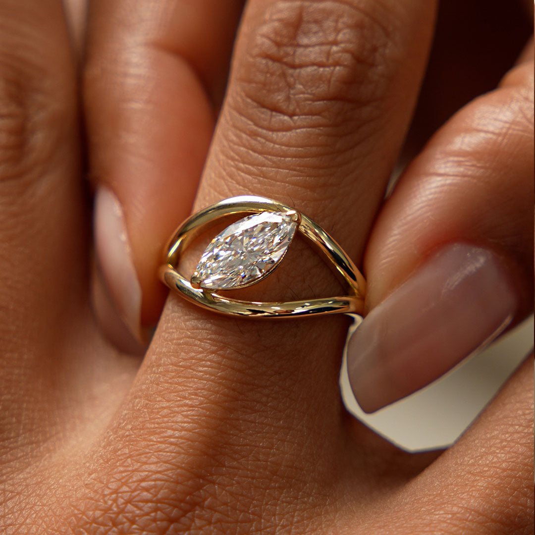 OBFJ0604 - 1.00 Ctw 14k Gold Lab Grown Marquise Diamond Ring Split Shank Design - Aravelle 2