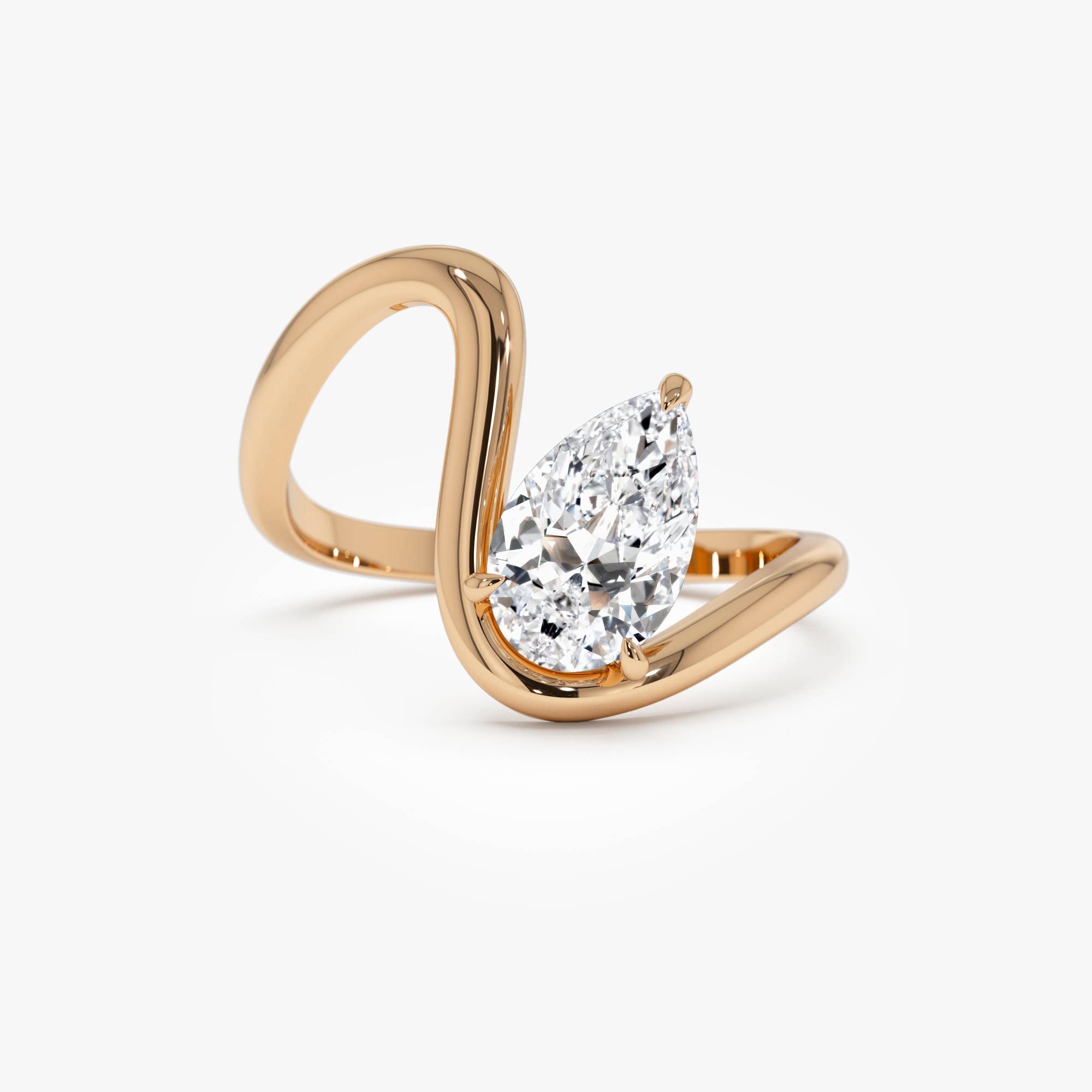 OBFJ0605 - 1.00 Ctw 14k Gold Lab Grown Pear Diamond Ring Modern Bypass Setting - Sylene 6