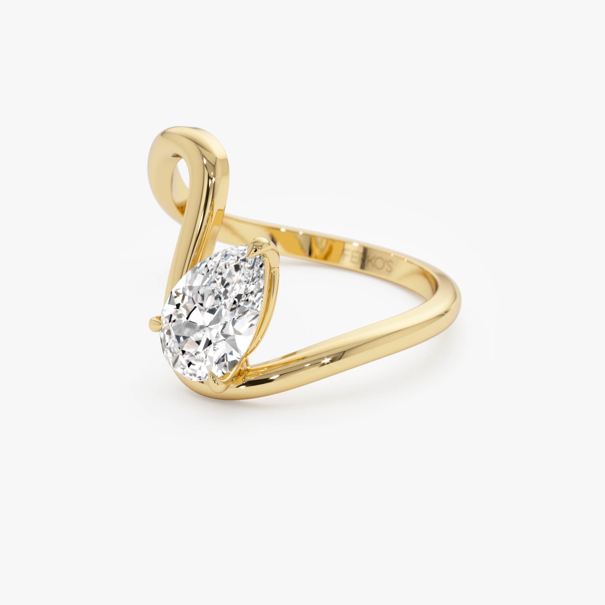 OBFJ0605 - 1.00 Ctw 14k Gold Lab Grown Pear Diamond Ring Modern Bypass Setting - Sylene 8