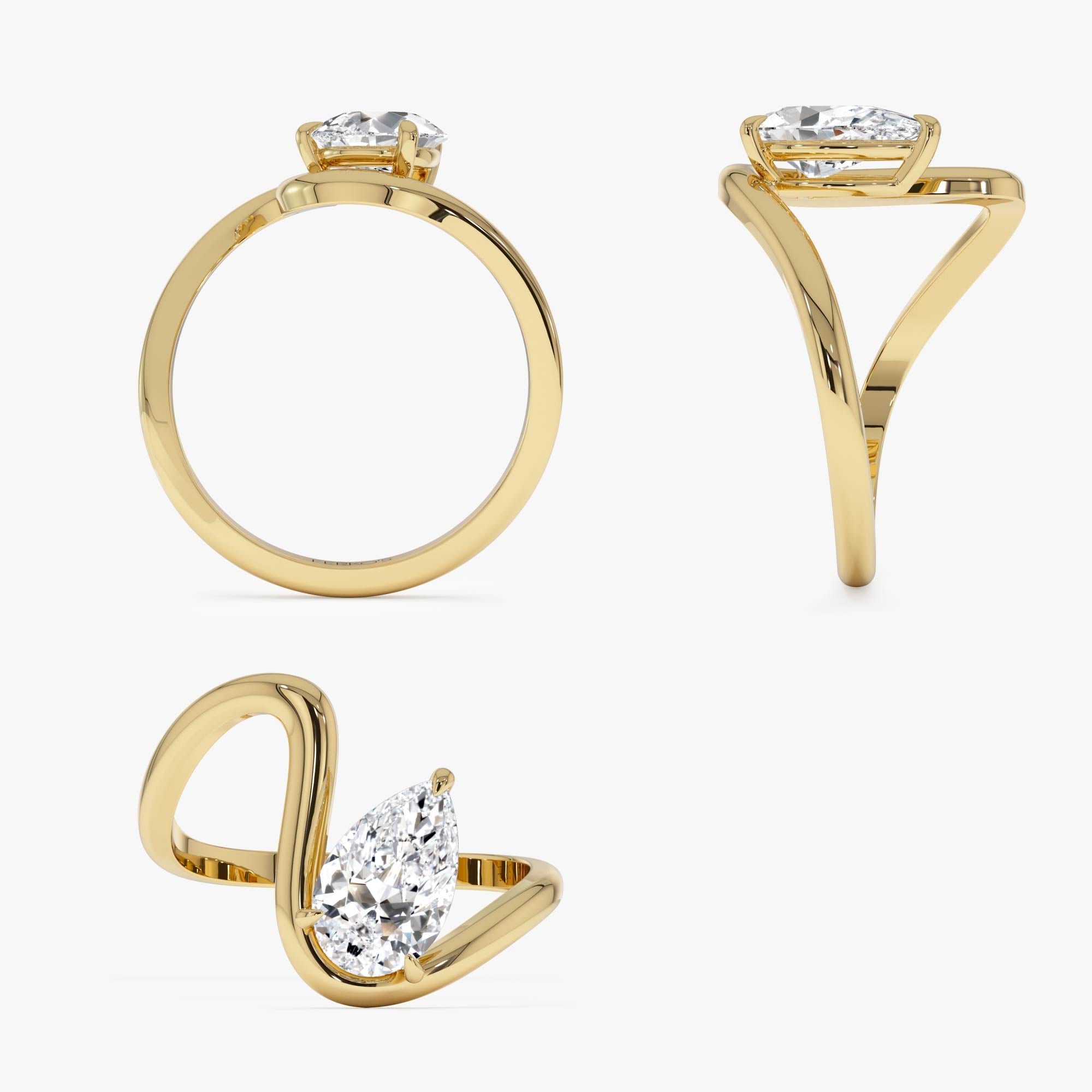 OBFJ0605 - 1.00 Ctw 14k Gold Lab Grown Pear Diamond Ring Modern Bypass Setting - Sylene 9