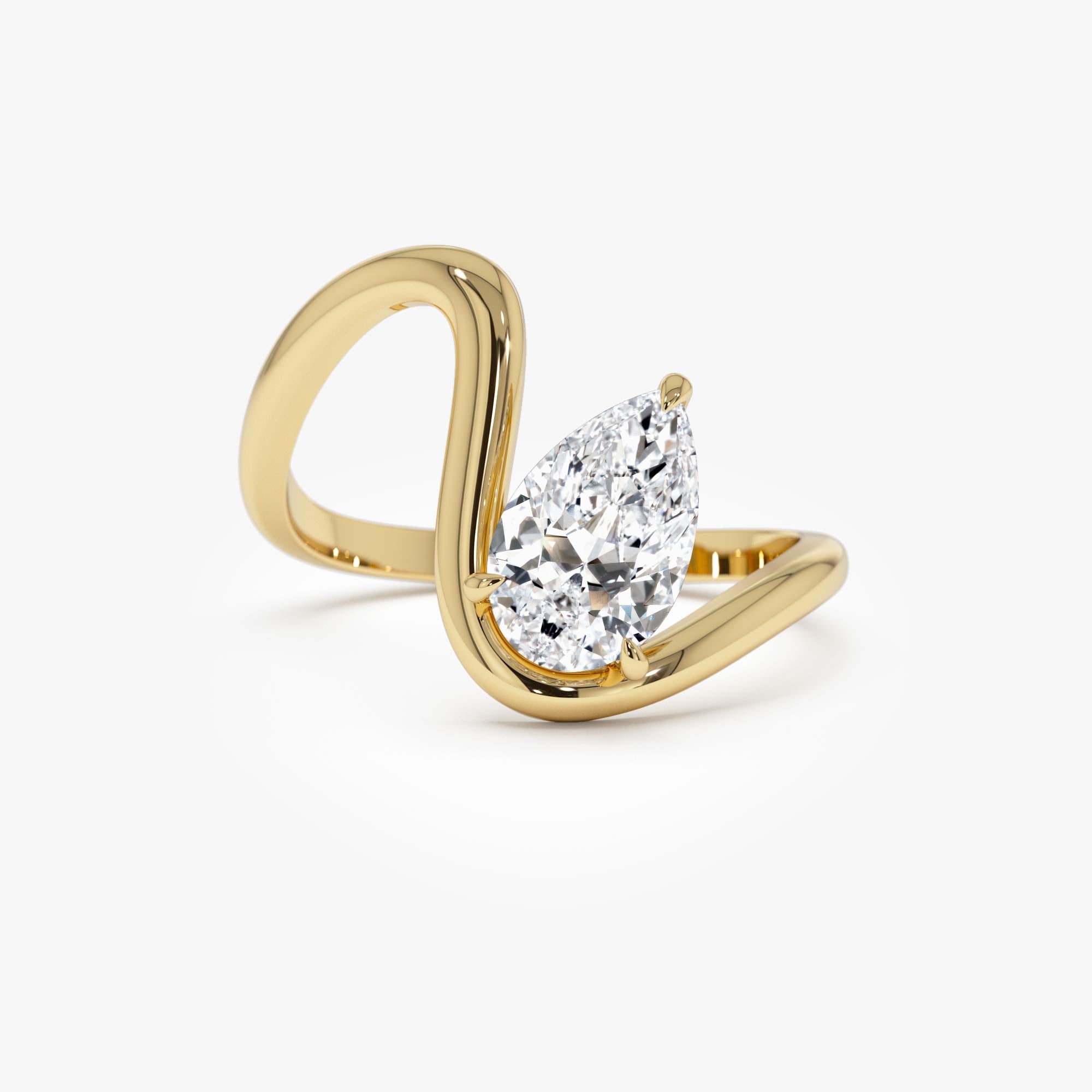 OBFJ0605 - 1.00 Ctw 14k Gold Lab Grown Pear Diamond Ring Modern Bypass Setting - Sylene 1