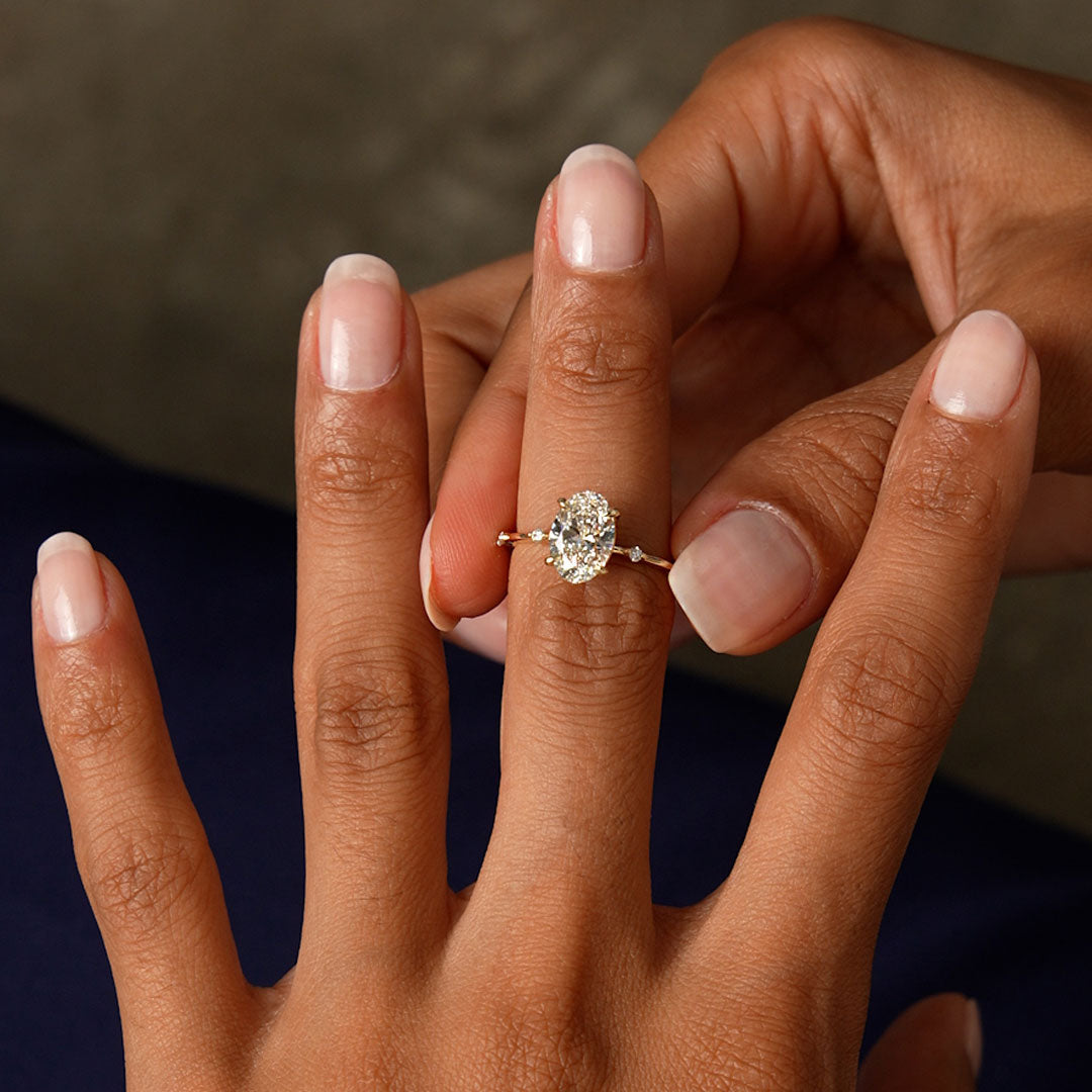 OBFJ0617 - 1.55 Ctw 14k Lab Grown Oval Diamond Engagement Ring Accent Band - Solenne 3