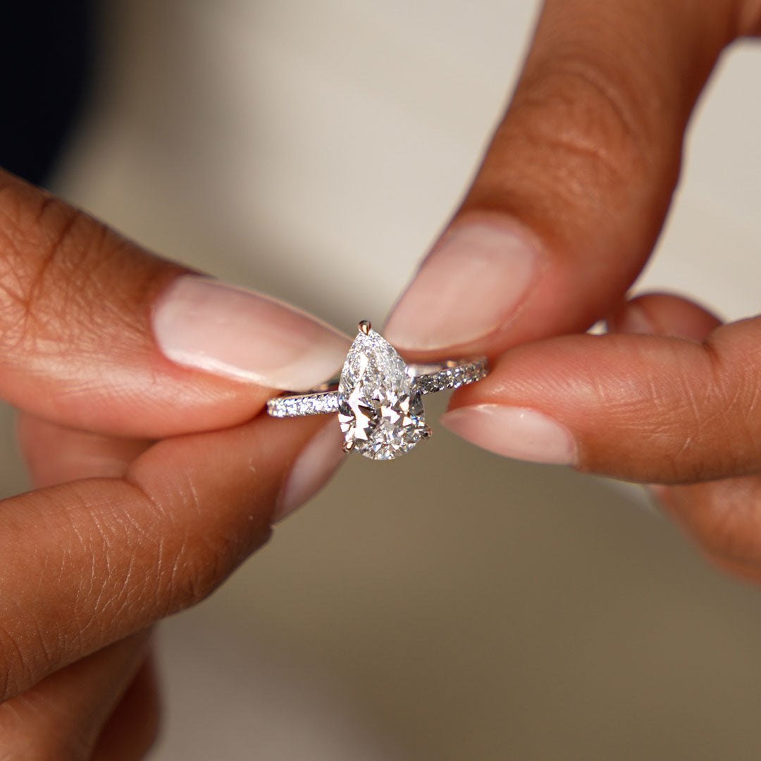OBFJ0609 - 2.45 Ctw 14k Pear Shaped Lab Grown Diamond Pavé Setting with Hidden Halo - Valentina 5