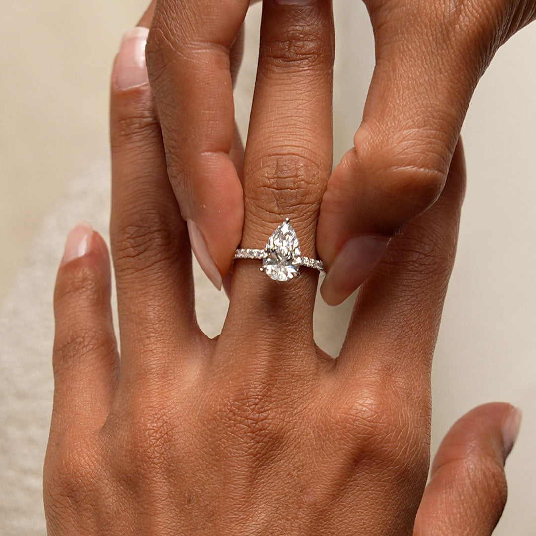 OBFJ0609 - 2.45 Ctw 14k Pear Shaped Lab Grown Diamond Pavé Setting with Hidden Halo - Valentina 2