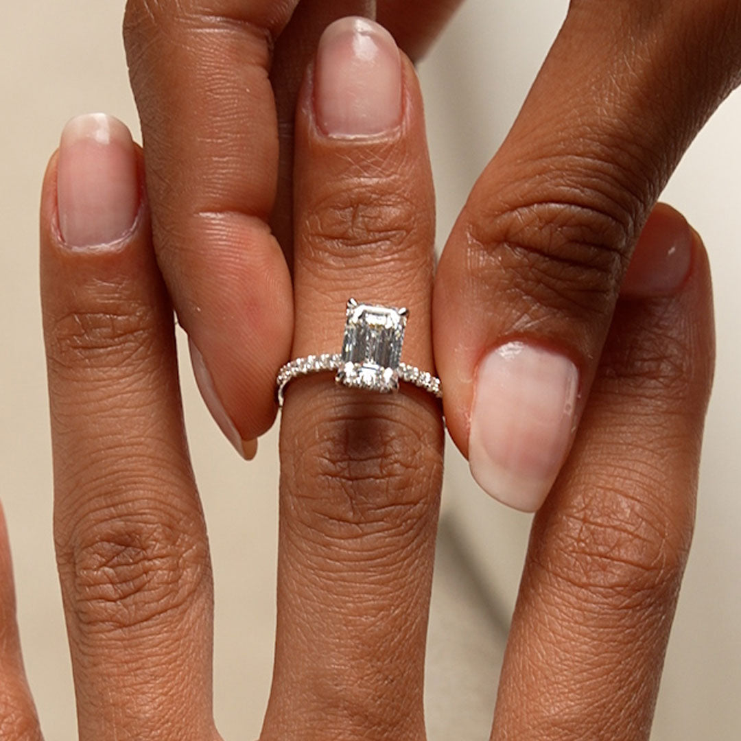 OBFJ0618 - 2.45 Ctw 14k Emerald Cut Lab Grown Diamond Pavé Setting with Hidden Halo - Aurelia 2