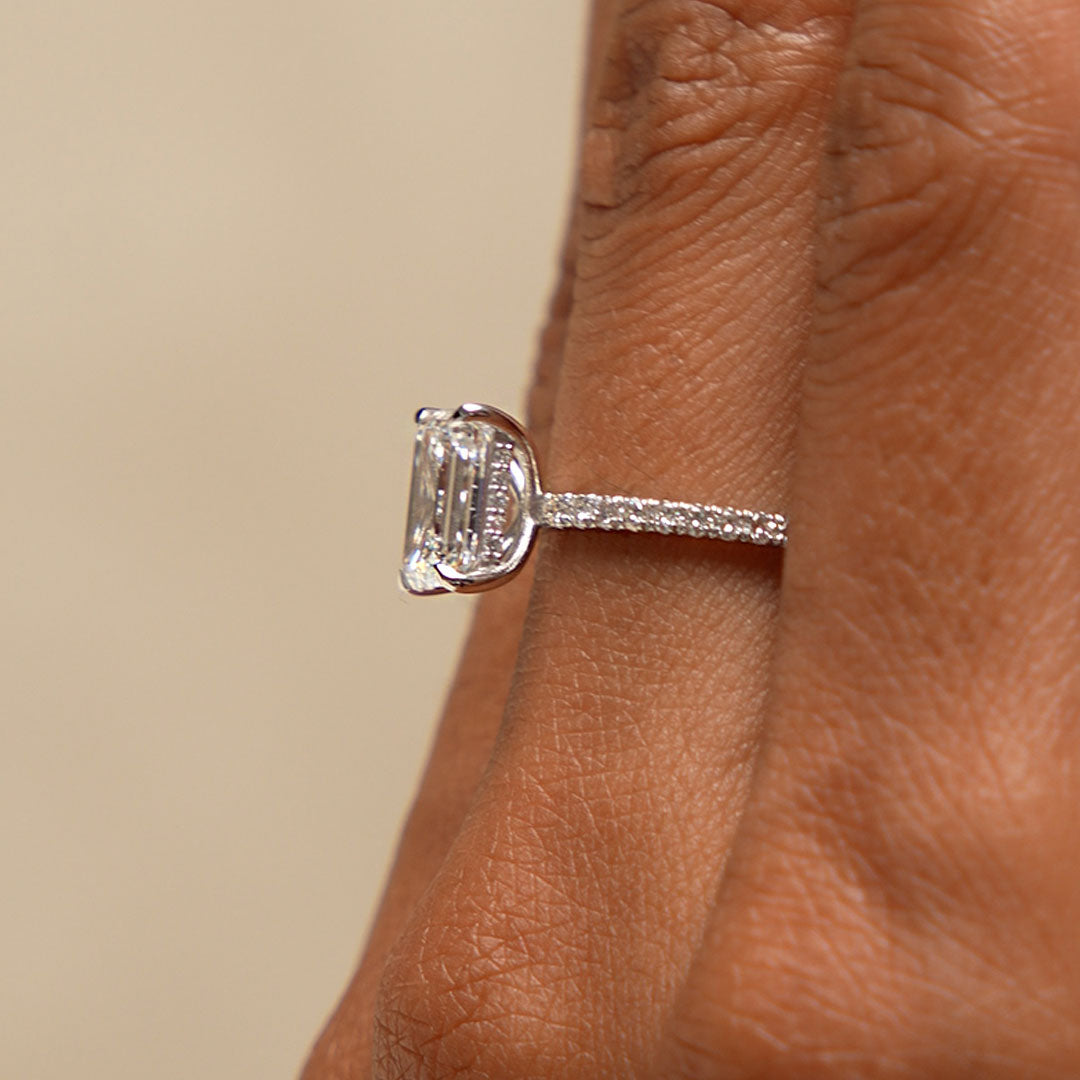 OBFJ0618 - 2.45 Ctw 14k Emerald Cut Lab Grown Diamond Pavé Setting with Hidden Halo - Aurelia 5