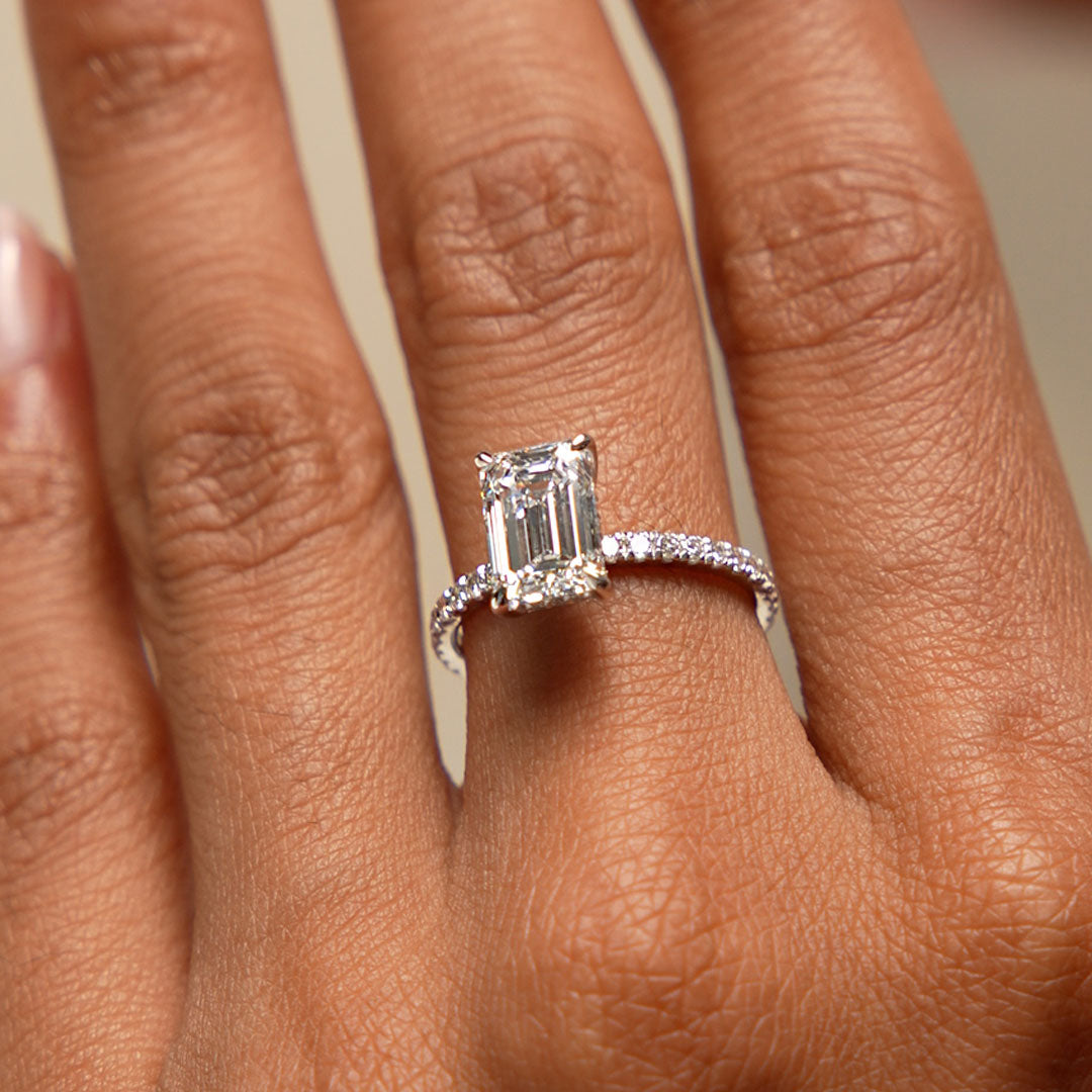 OBFJ0618 - 2.45 Ctw 14k Emerald Cut Lab Grown Diamond Pavé Setting with Hidden Halo - Aurelia 3