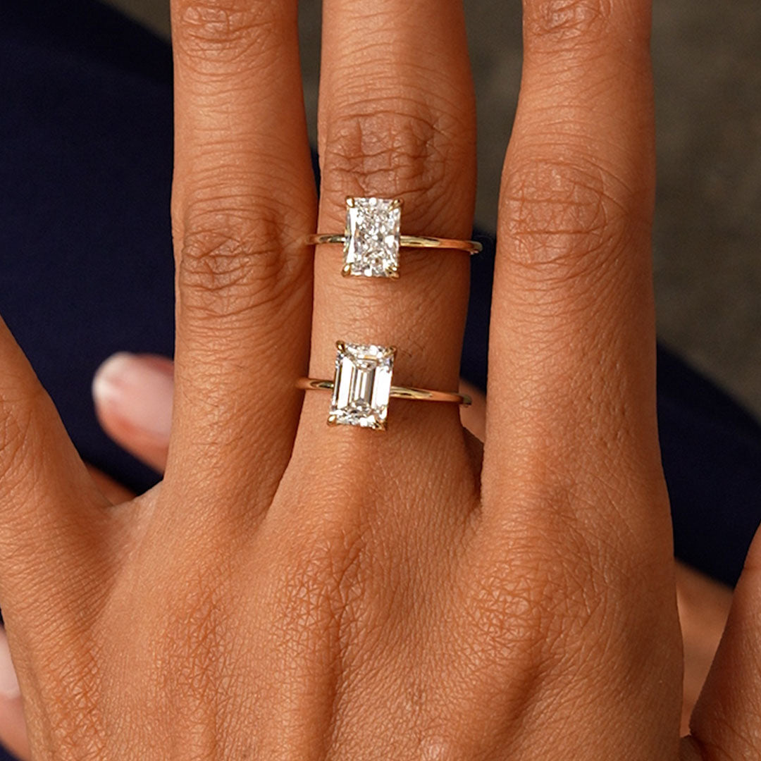 OBFJ0598 - 2.10 Ctw 14k Emerald Cut Lab Grown Diamond Hidden Halo Engagement Ring – Vivienne 3