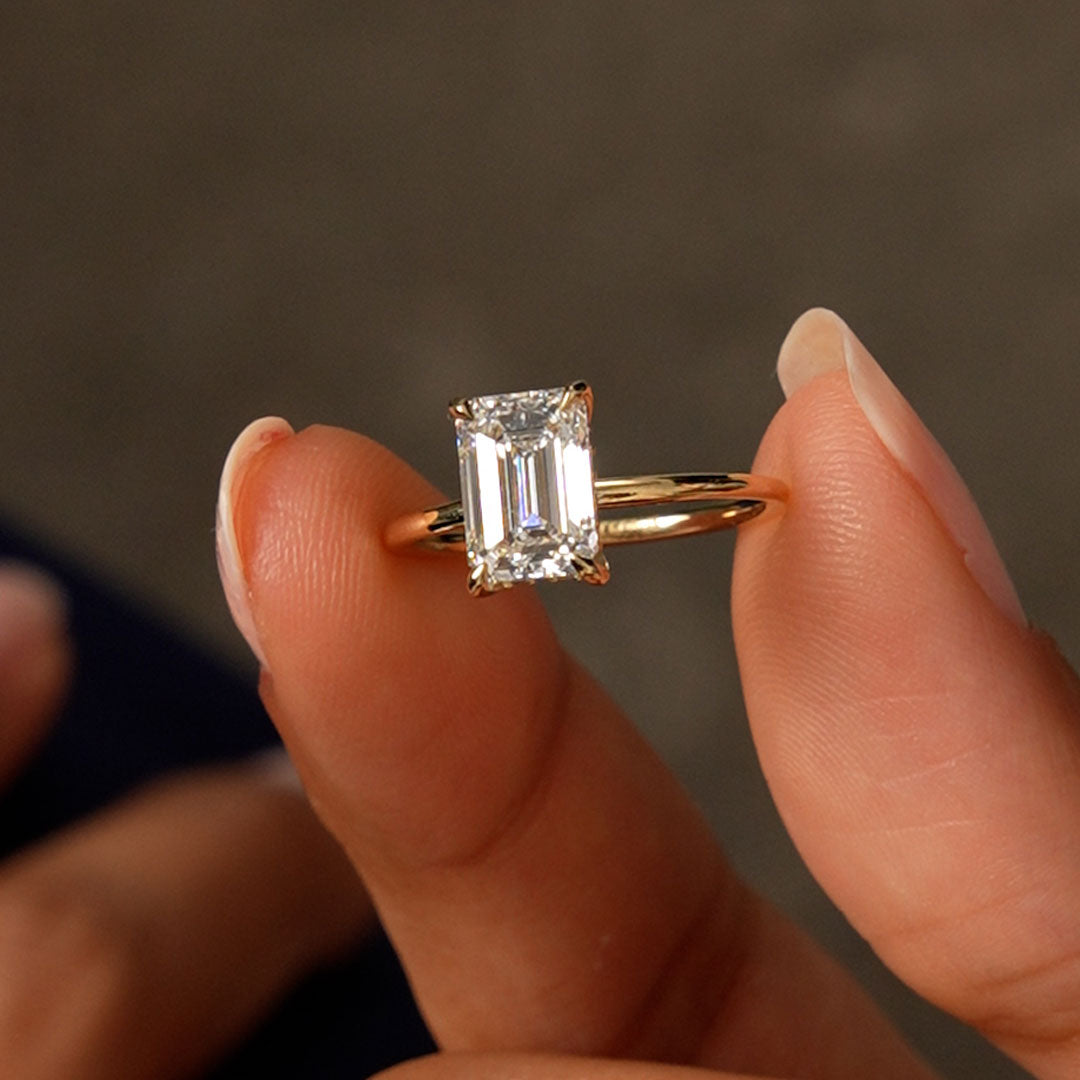 OBFJ0598 - 2.10 Ctw 14k Emerald Cut Lab Grown Diamond Hidden Halo Engagement Ring – Vivienne 2