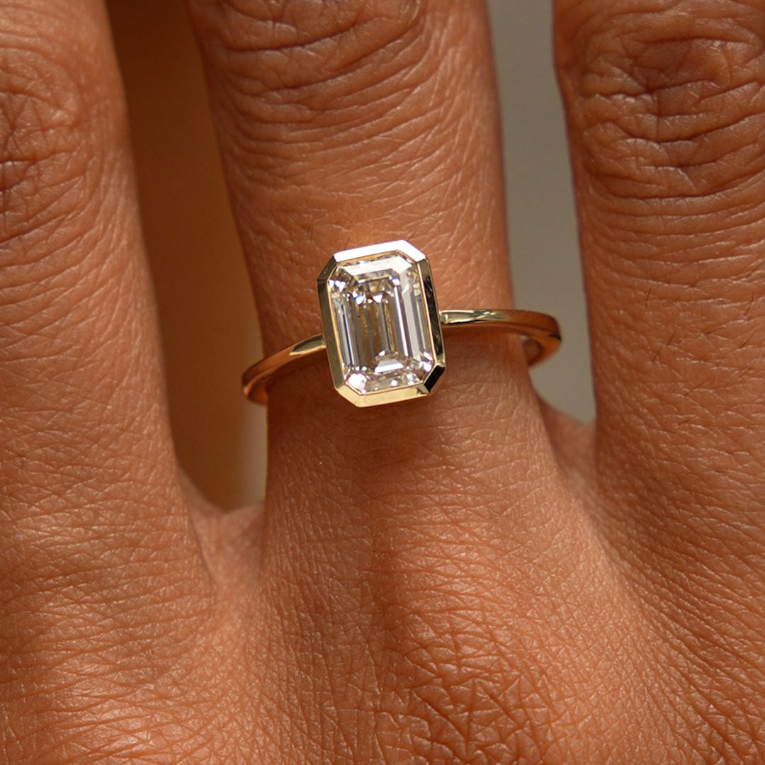 OBFJ0595 - 2.00 Ct 14k Emerald Cut Lab Grown Bezel Setting Diamond Engagement Ring – Naomi 3