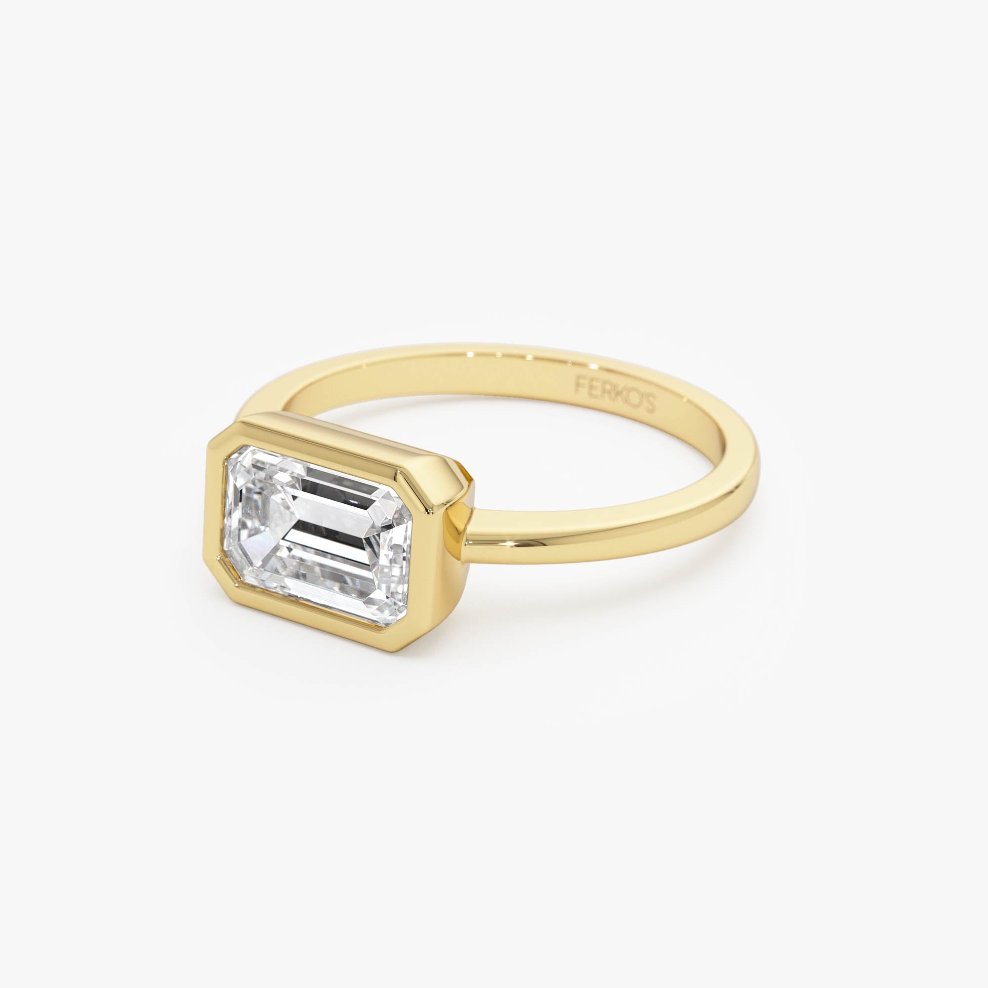 OBFJ0592 - 1.50 Ctw East West Emerald Cut Lab Grown Bezel Setting Modern Engagement Ring - Dahlia 8