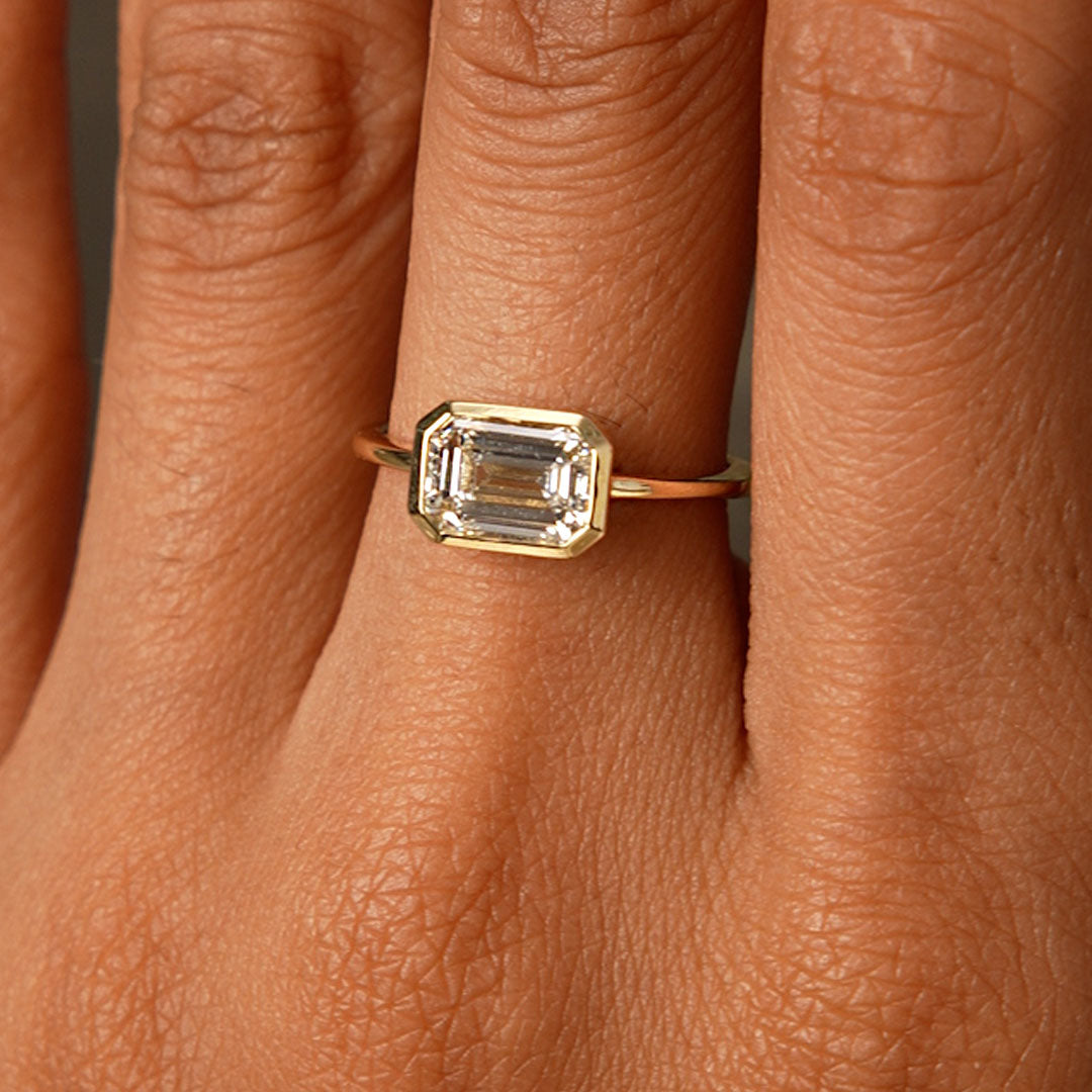 OBFJ0592 - 1.50 Ctw East West Emerald Cut Lab Grown Bezel Setting Modern Engagement Ring - Dahlia 4