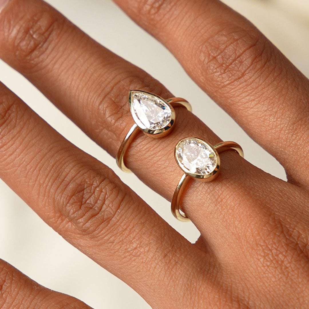 OBFJ0593 - 2.00 Ct Pear Shape Lab Grown Bezel Setting Diamond Engagement Ring - Marina 3