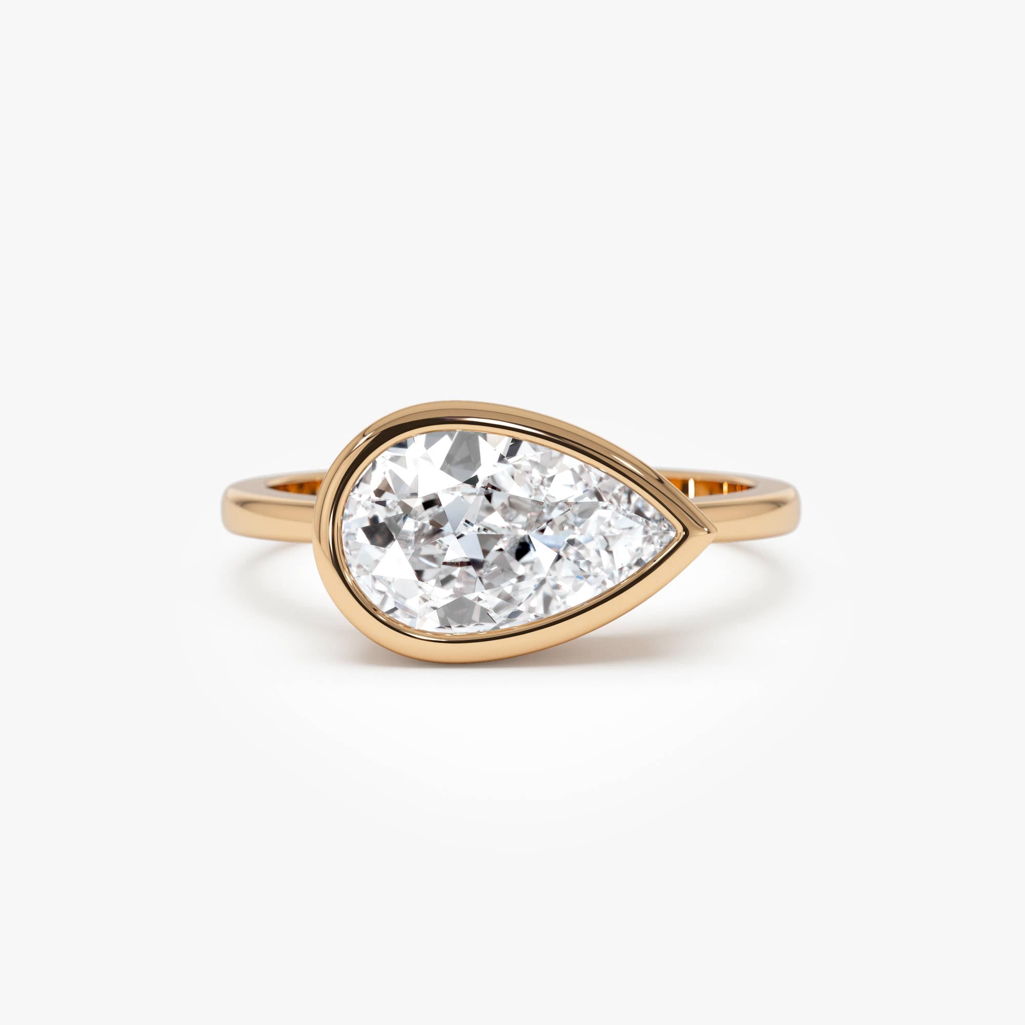 OBFJ0591 - 1.50 Ctw East West Pear Shaped Lab Grown Bezel Setting Modern Engagement Ring, Mirabel 7