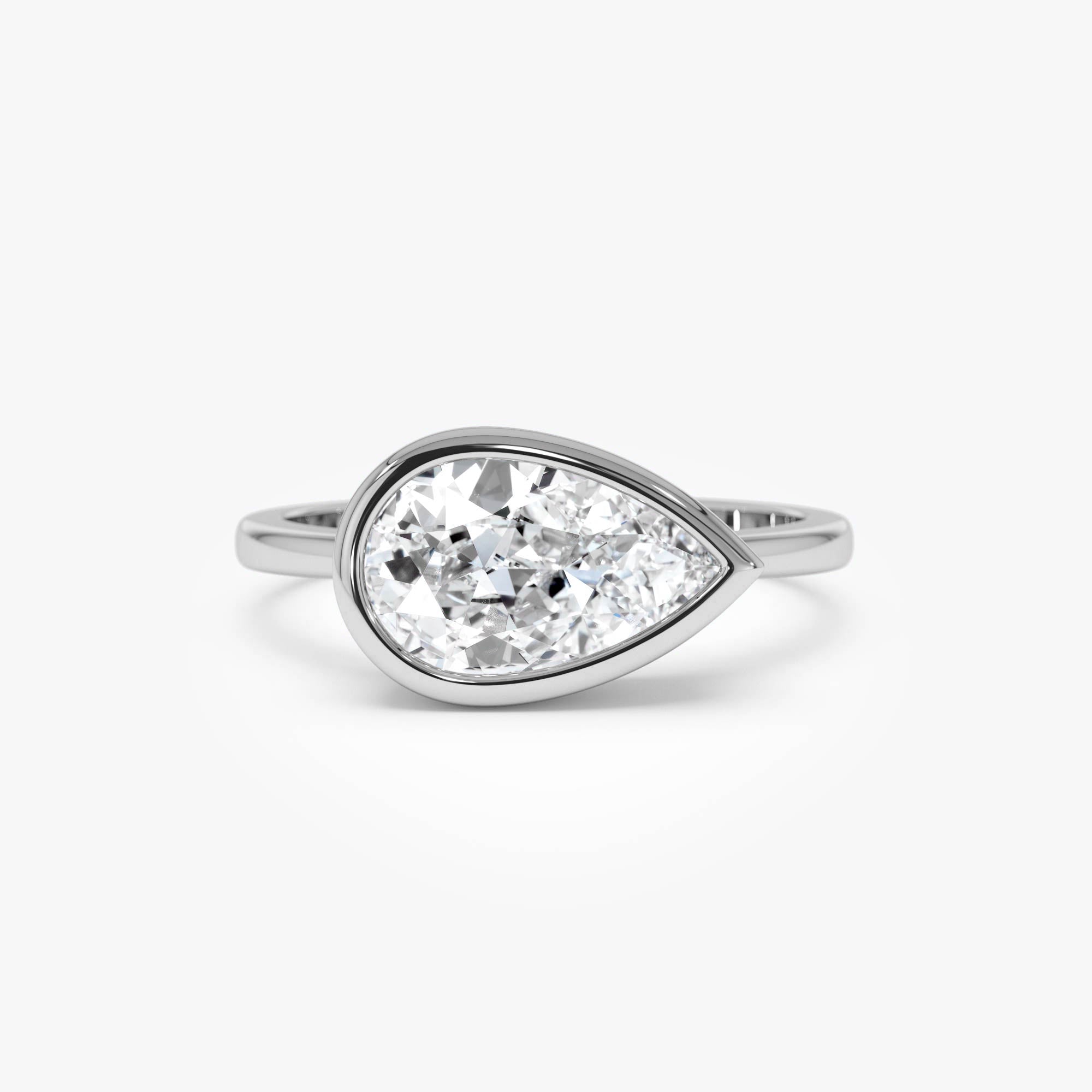 OBFJ0591 - 1.50 Ctw East West Pear Shaped Lab Grown Bezel Setting Modern Engagement Ring, Mirabel 8