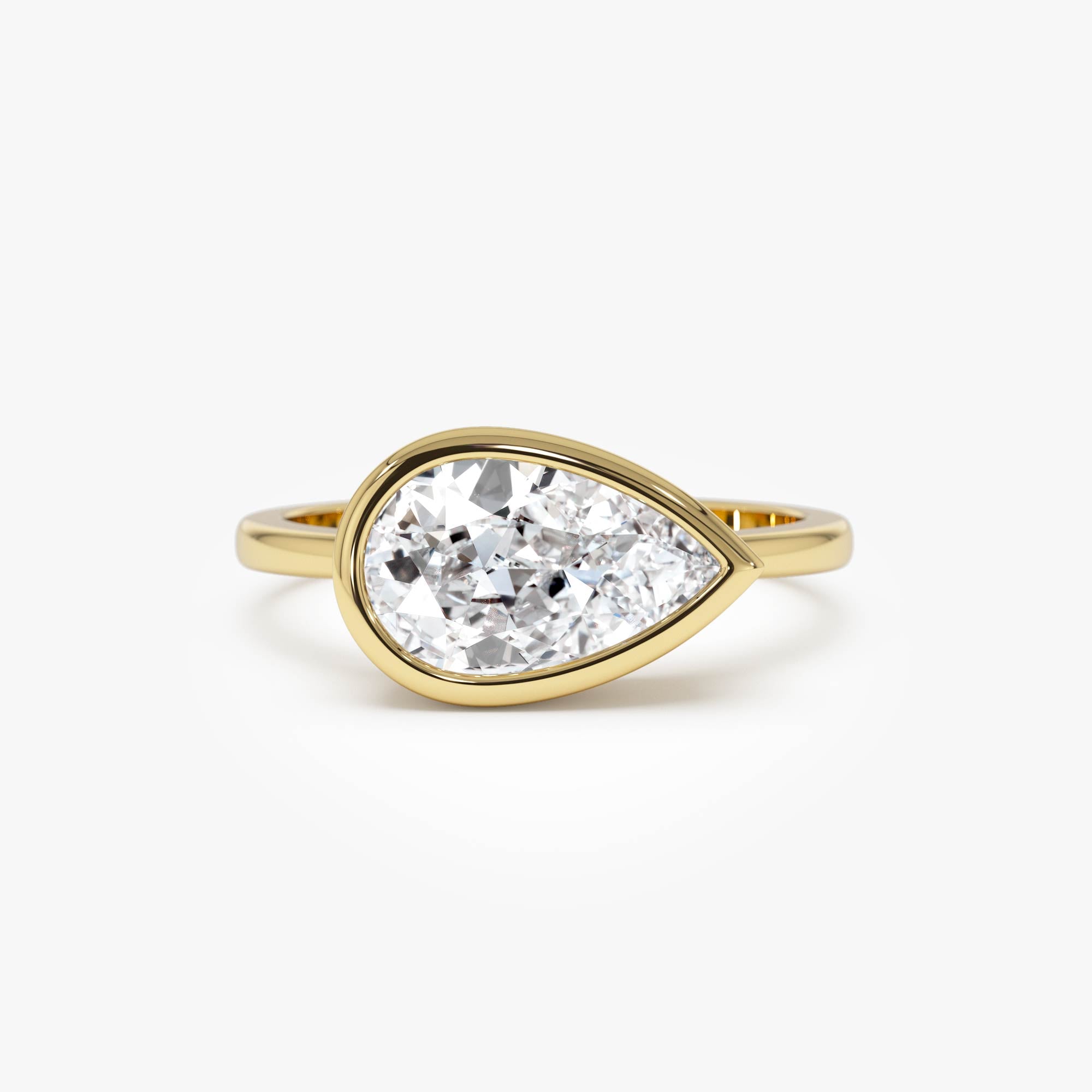 OBFJ0591 - 1.50 Ctw East West Pear Shaped Lab Grown Bezel Setting Modern Engagement Ring, Mirabel 1