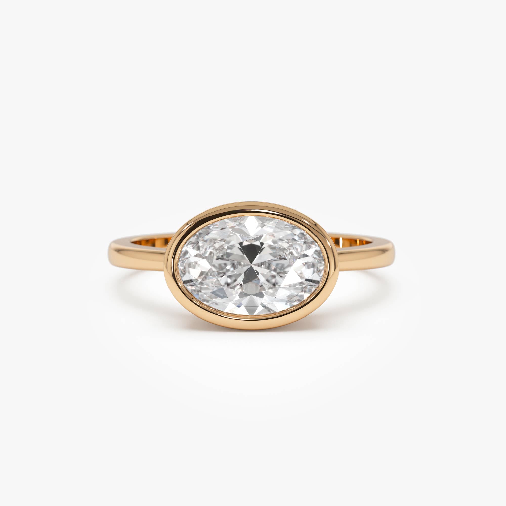 OBFJ0590 - 1.50 Ctw East West Oval Shaped Lab Grown Bezel Setting Modern Engagement Ring, Lenora 6
