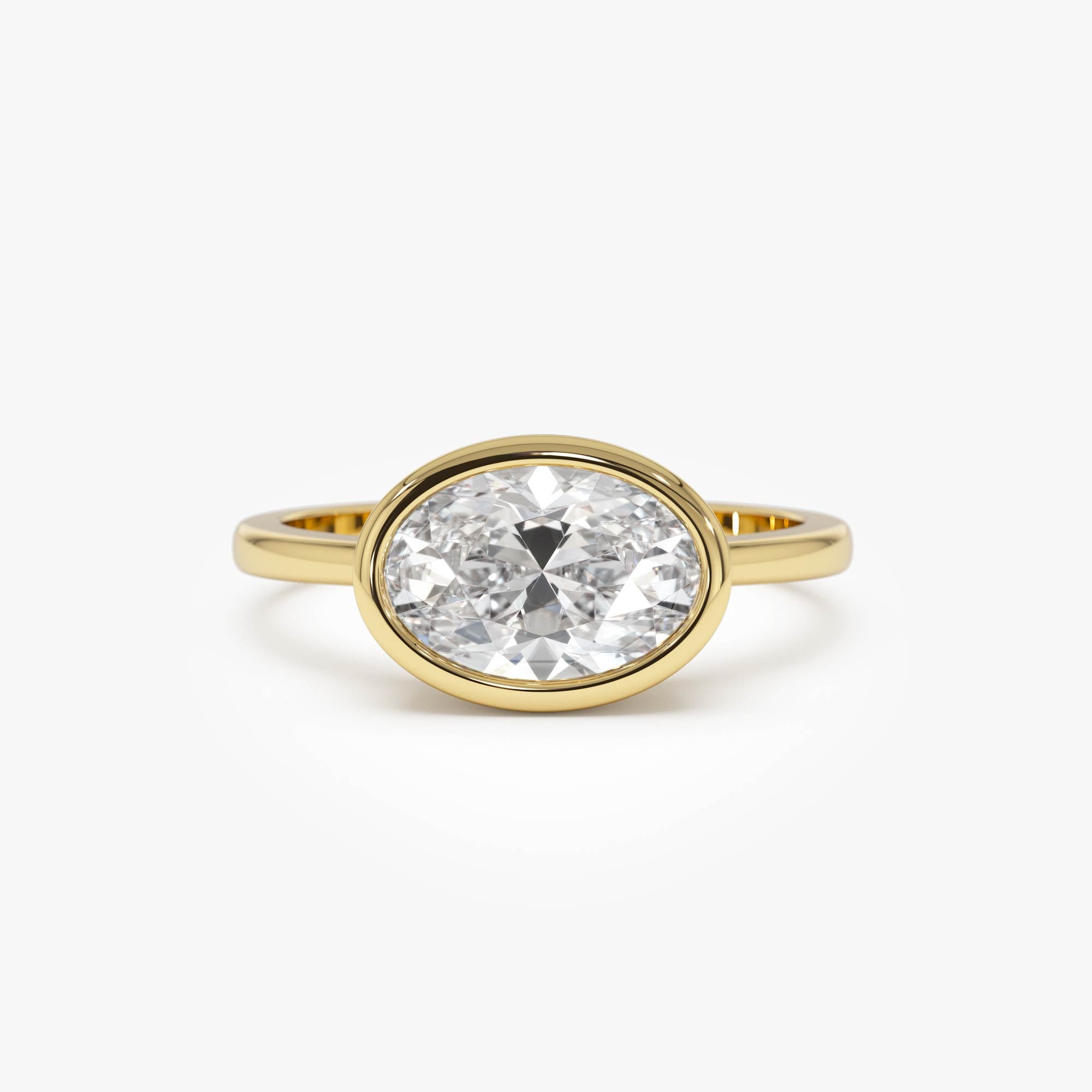 OBFJ0590 - 1.50 Ctw East West Oval Shaped Lab Grown Bezel Setting Modern Engagement Ring, Lenora 1