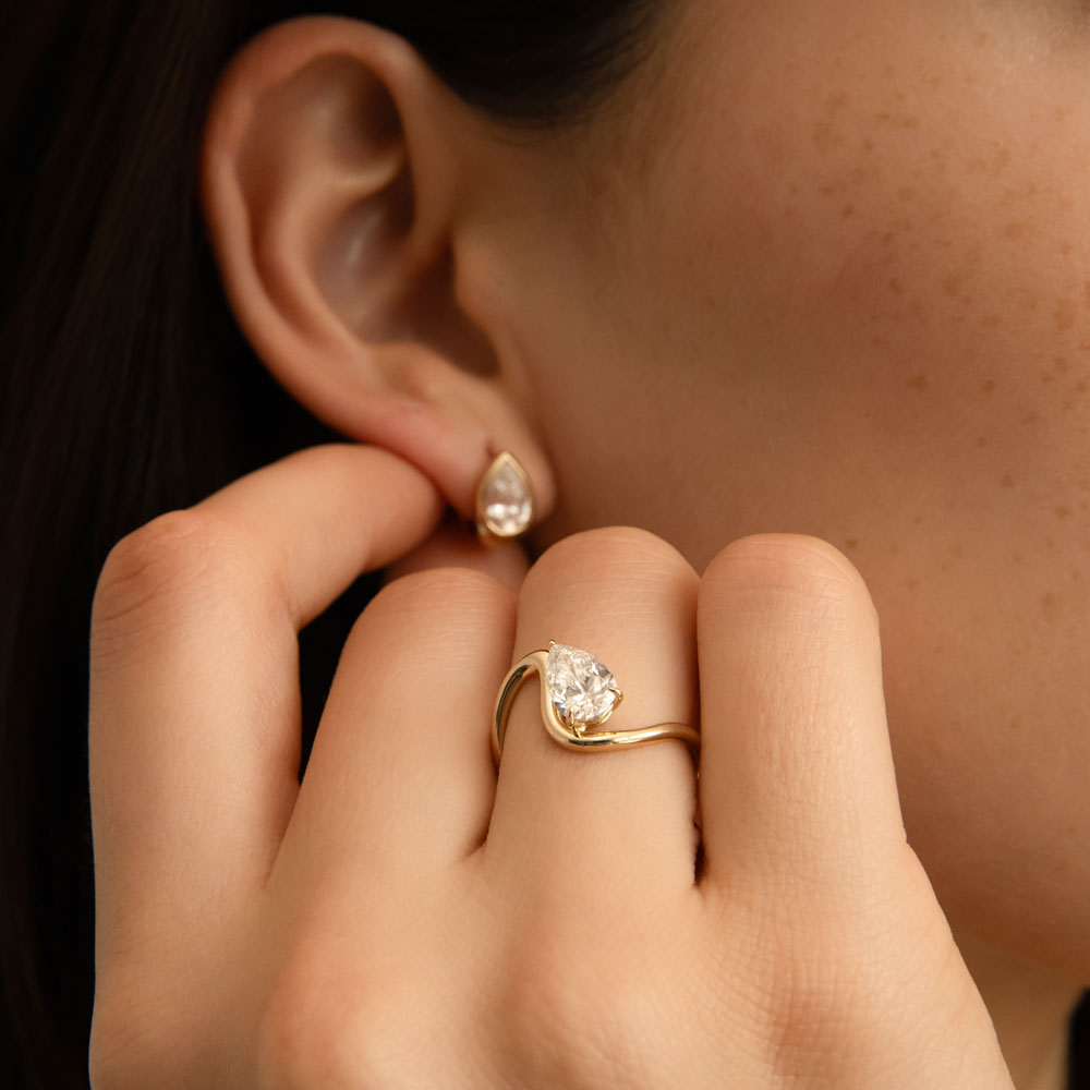 OBFJ0299 - 14k 1 CTW Pear Shape Lab Grown Diamond Ring - Bona 3