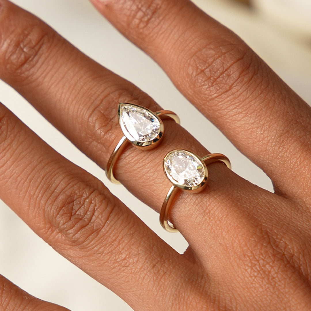 OBFJ0584 - 1.50 Ctw 14k Oval Shaped Bezel Setting Lab Grown Diamond Engagement Ring – Celina 2