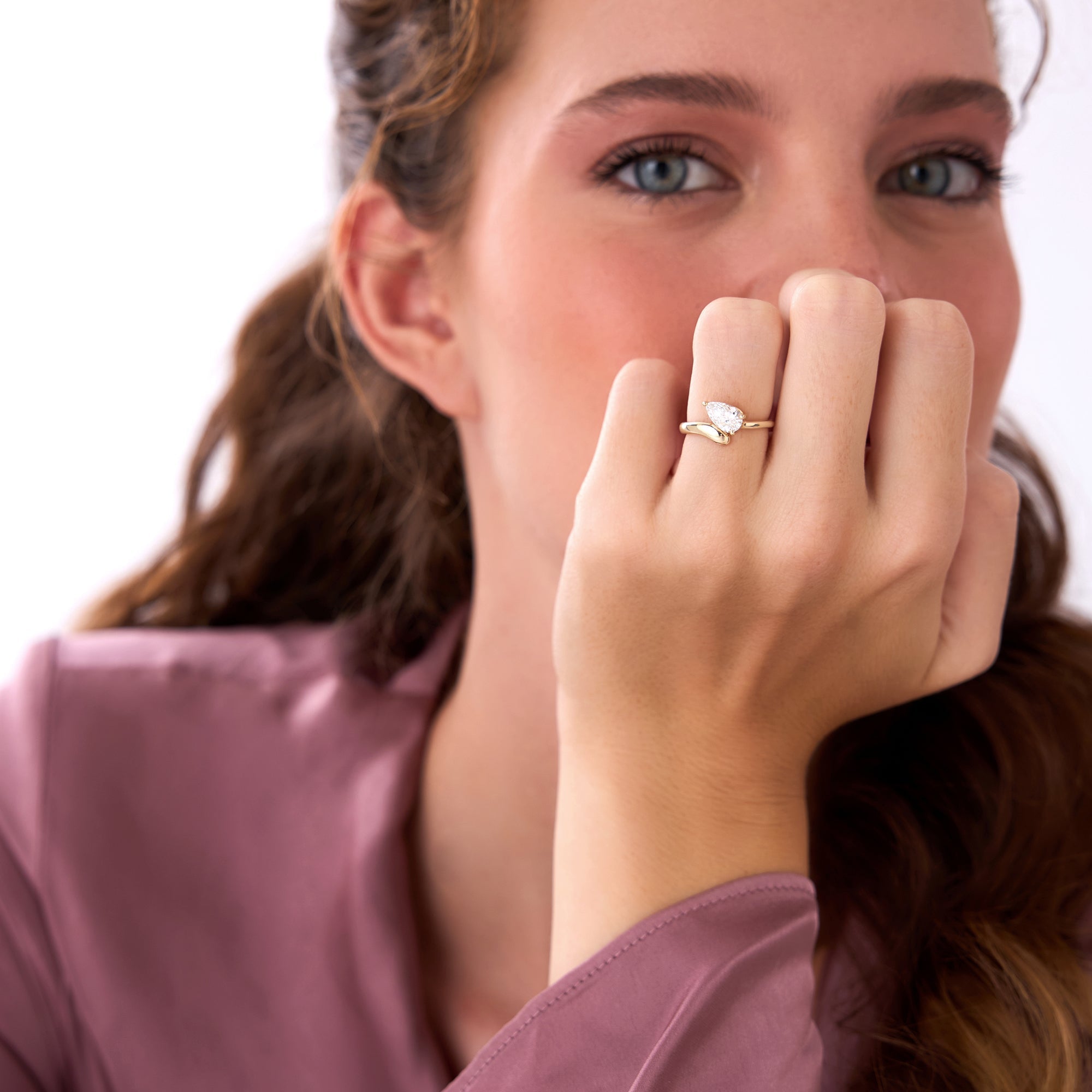 OBFJ0549 - 1.00 Ctw 14k Pear Shaped Lab Grown Diamond Ring with Contemporary Twist Band - Elsa 3