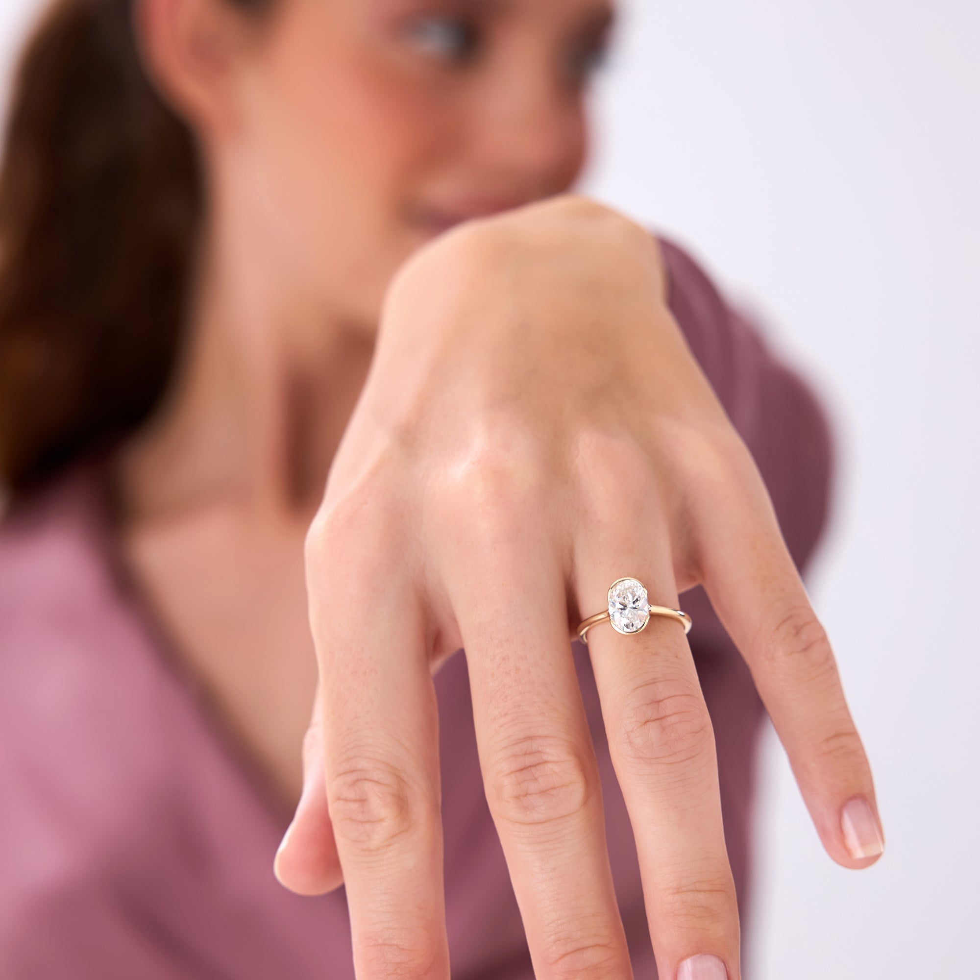 OBFJ0550 - 1.5 Ctw 14k Oval Shaped Lab Grown Diamond Half Bezel Engagement Ring - Rita 4