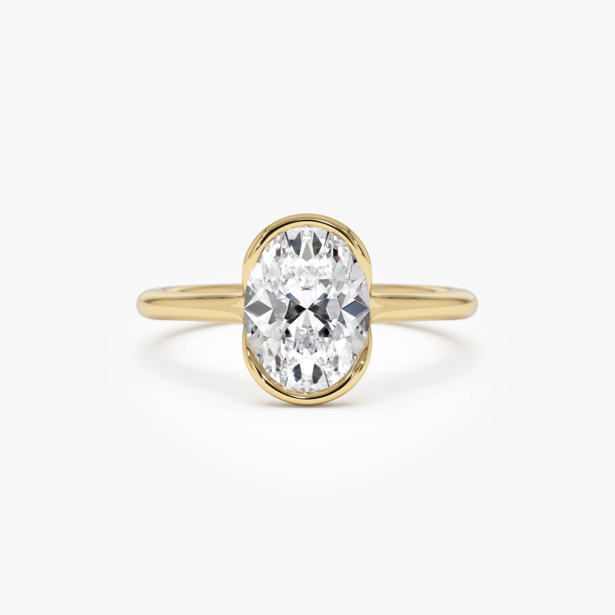 OBFJ0012 - 1.5 Ctw 14k Oval Shaped Lab Grown Diamond Half Bezel Engagement Ring - Rita - 14K Gold 1