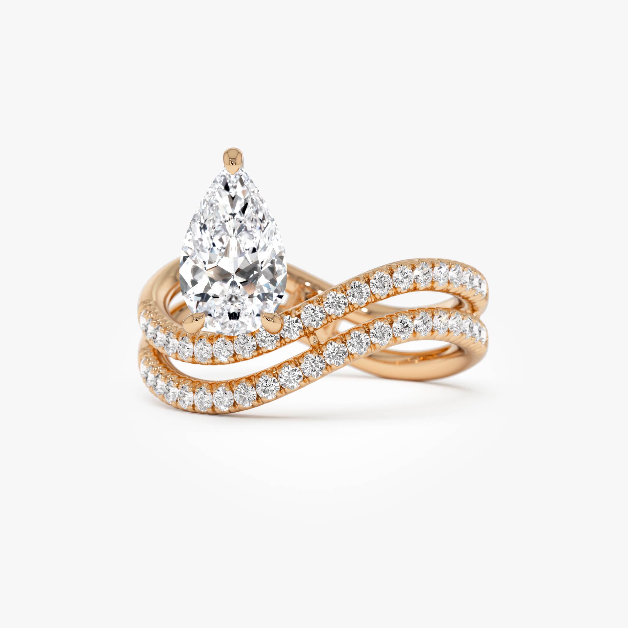 OBFJ0503 - 1.35 Ctw 14k Pear Shaped Lab Grown Twisted Pave Band Diamond Engagement Ring - Ivana 6