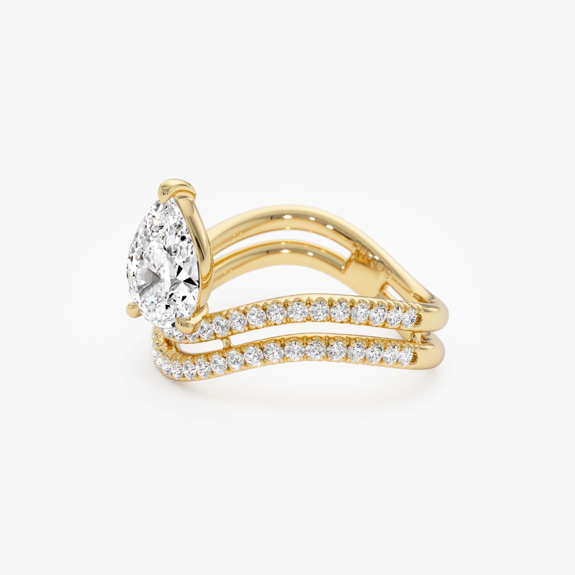 OBFJ0010 - 1.35 Ctw Pear Shaped Lab Grown Twisted Pave Band Diamond Engagement Ring - Ivana - 14k Gold 6