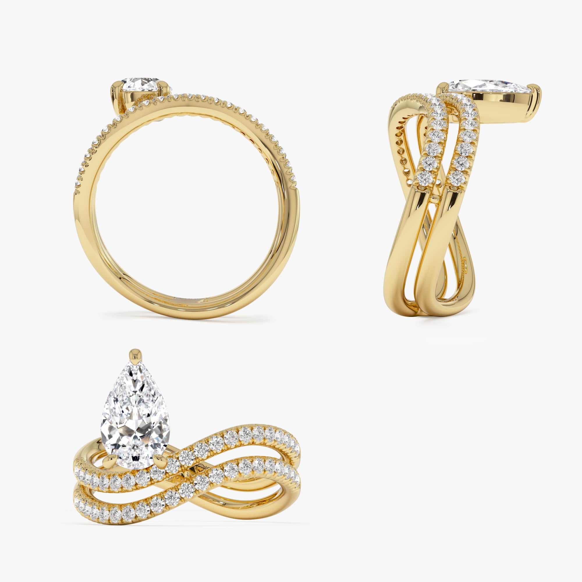 OBFJ0503 - 1.35 Ctw 14k Pear Shaped Lab Grown Twisted Pave Band Diamond Engagement Ring - Ivana 9