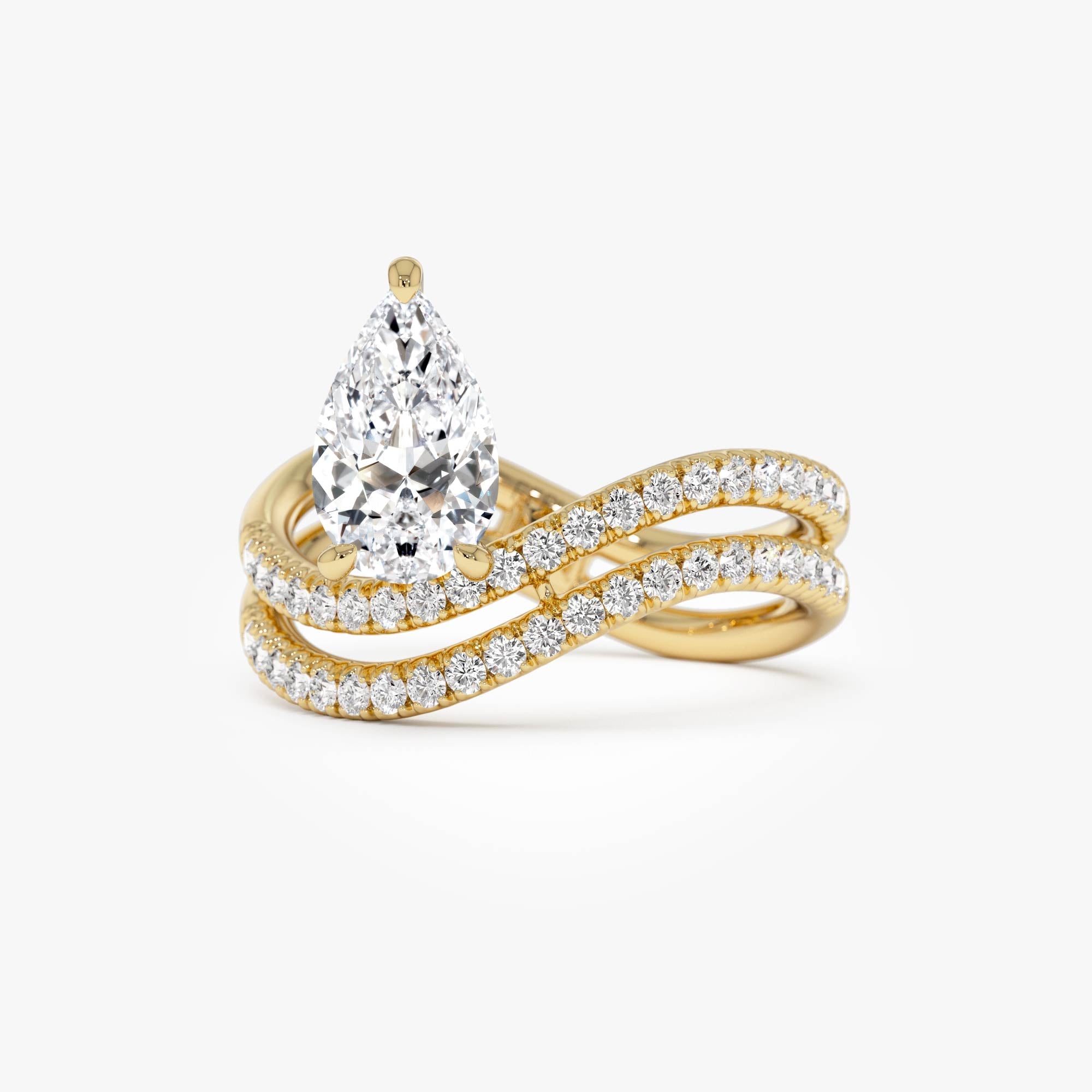 OBFJ0503 - 1.35 Ctw 14k Pear Shaped Lab Grown Twisted Pave Band Diamond Engagement Ring - Ivana 1