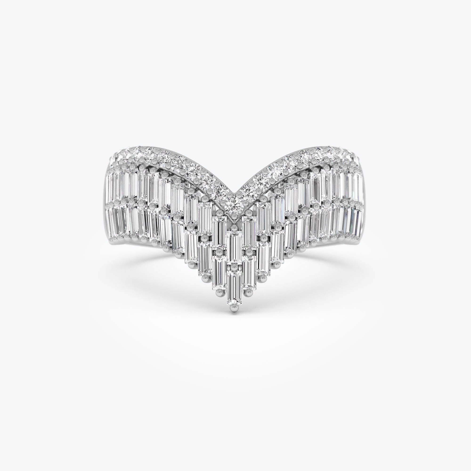 OBFJ0619 - 14k Baguette and Round Diamond Chevron Statement Ring 8