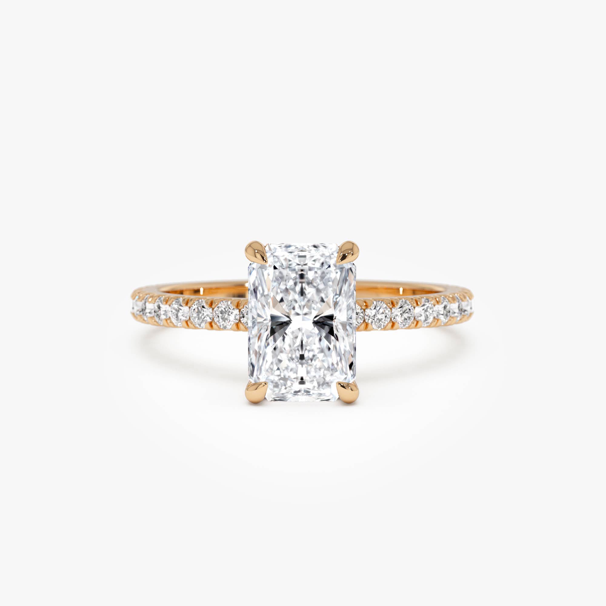 OBFJ0580 - 2.00 Ctw 14k Radiant Cut Lab Grown Diamond Pavé Band Ring with Hidden Halo – Delara 8