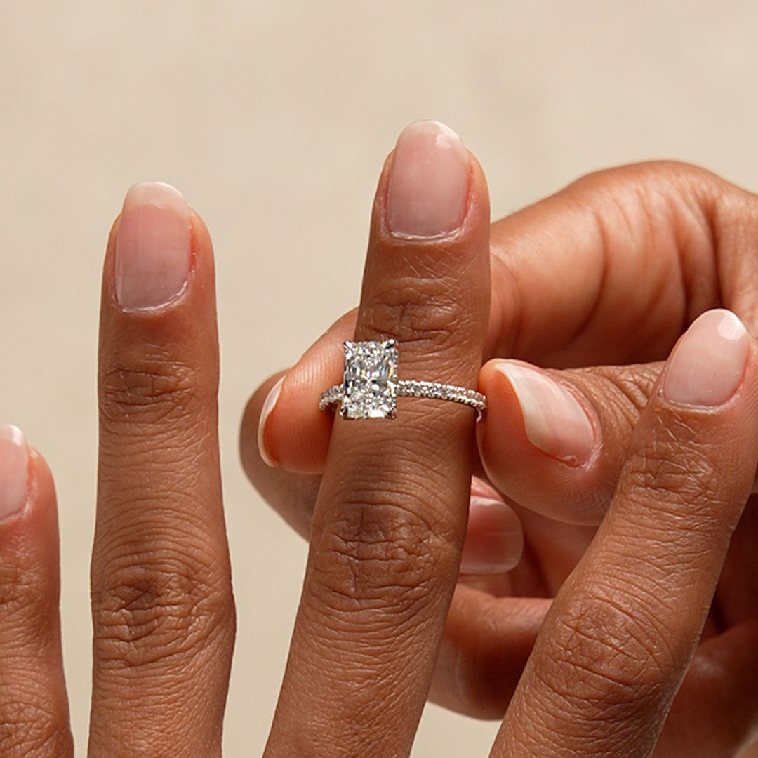 OBFJ0580 - 2.00 Ctw 14k Radiant Cut Lab Grown Diamond Pavé Band Ring with Hidden Halo – Delara 5