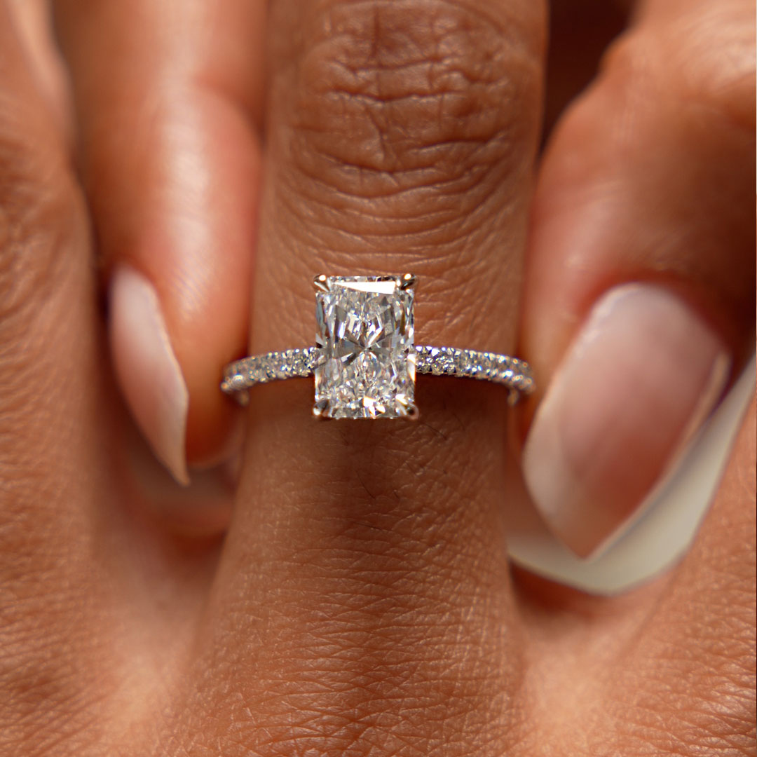 OBFJ0580 - 2.00 Ctw 14k Radiant Cut Lab Grown Diamond Pavé Band Ring with Hidden Halo – Delara 3
