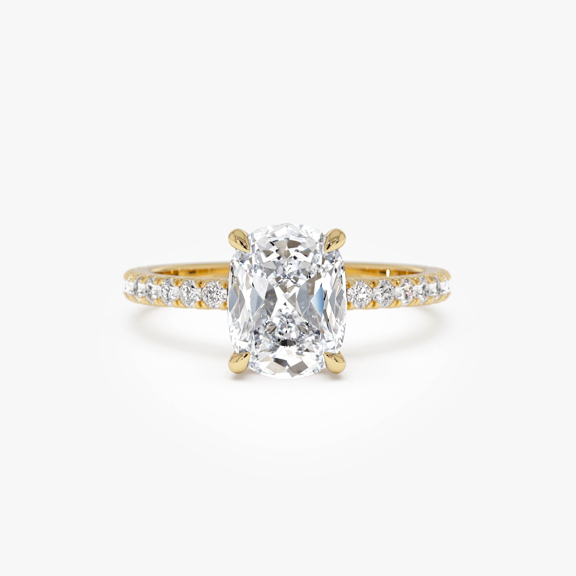 OBFJ0581 - 2.00 Ctw 14k Cushion Cut Lab Grown Diamond Pavé Band Ring with Hidden Halo – Renée 1