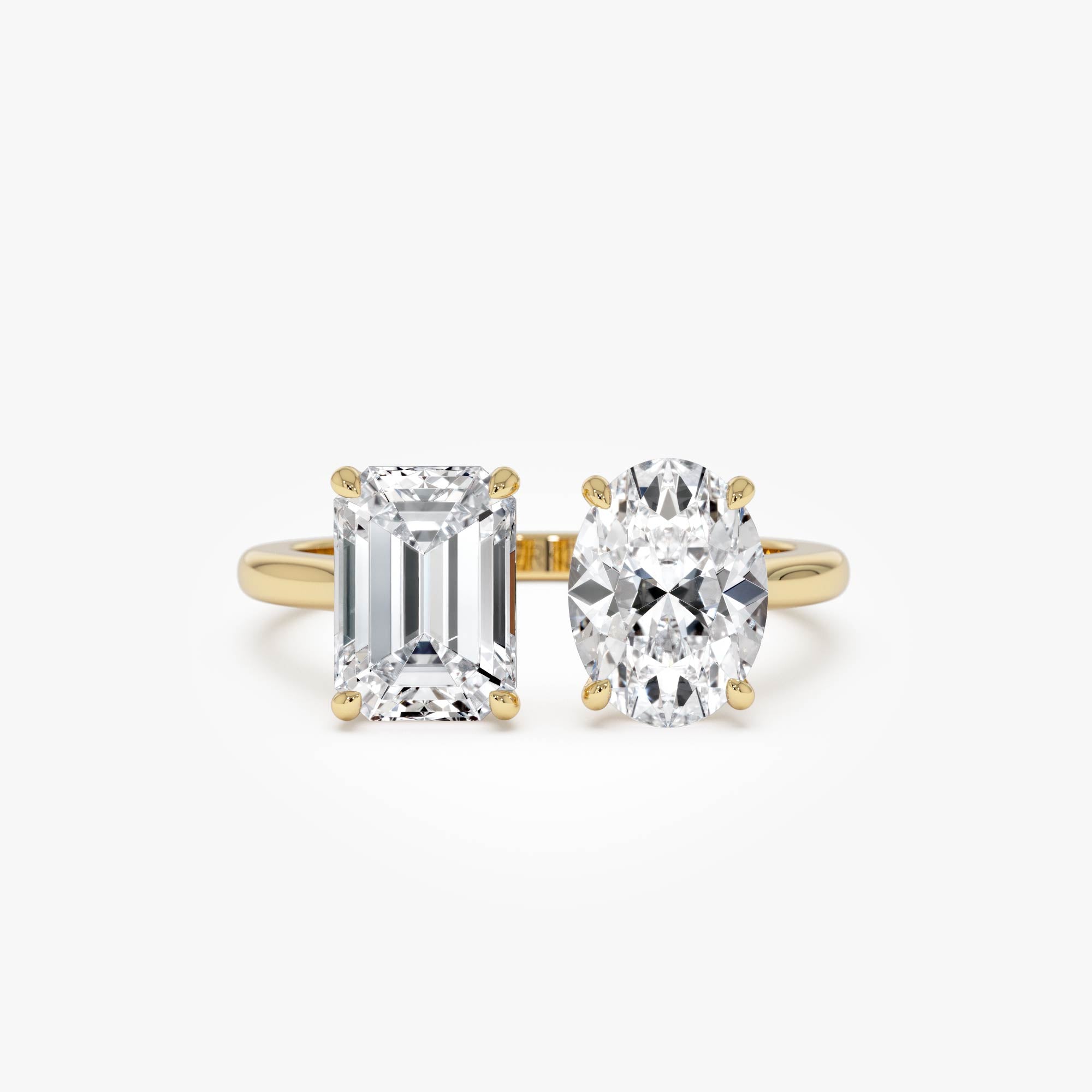 OBFJ0612 - 2.00 Ctw 14k Emerald & Oval Cut Toi et Moi Lab Grown Diamond Ring - Selen 1