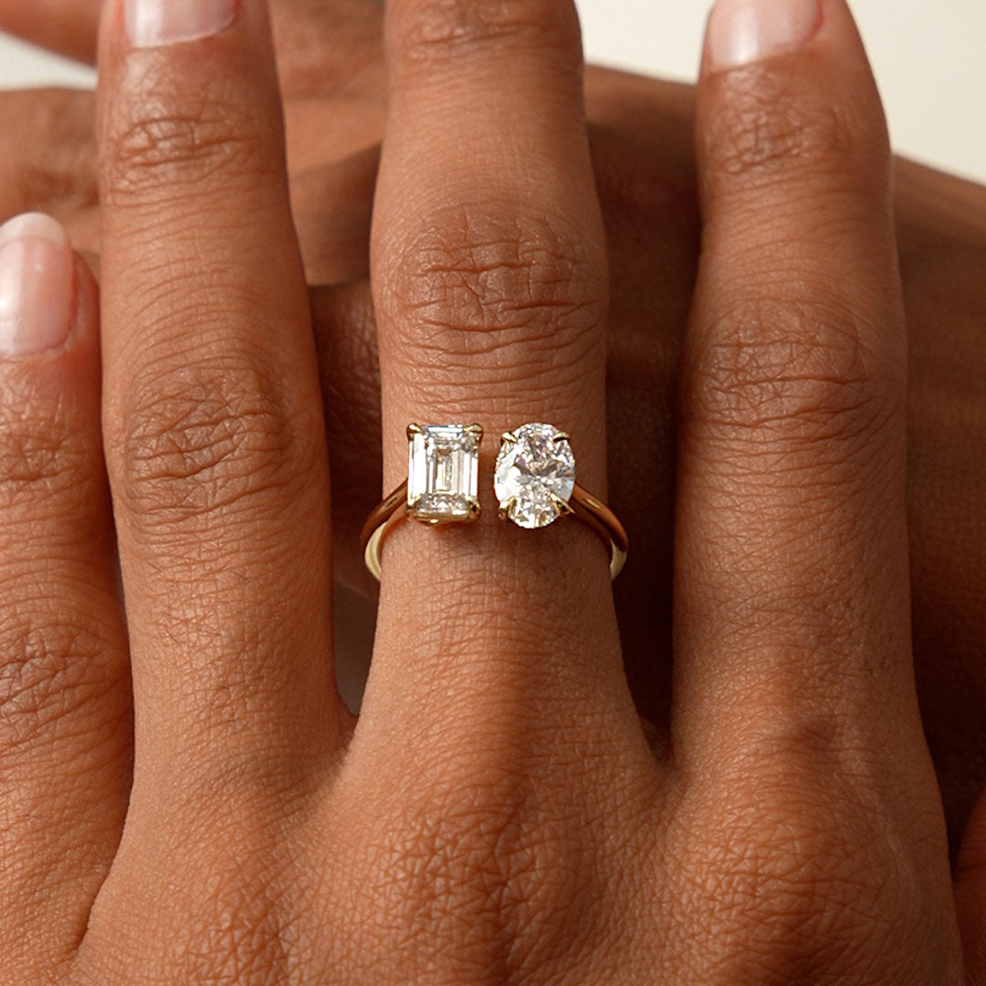 OBFJ0612 - 2.00 Ctw 14k Emerald & Oval Cut Toi et Moi Lab Grown Diamond Ring - Selen 3