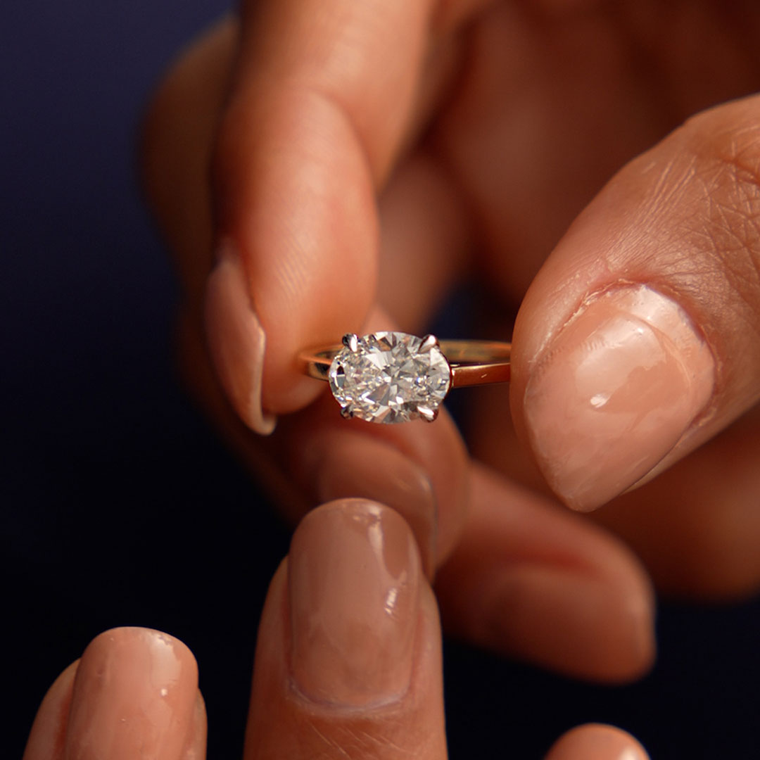 OBFJ0510 - 1 CTW 14k Oval Shaped Lab Grown Pear Shaped East-West Set Diamond Ring - Nives 2